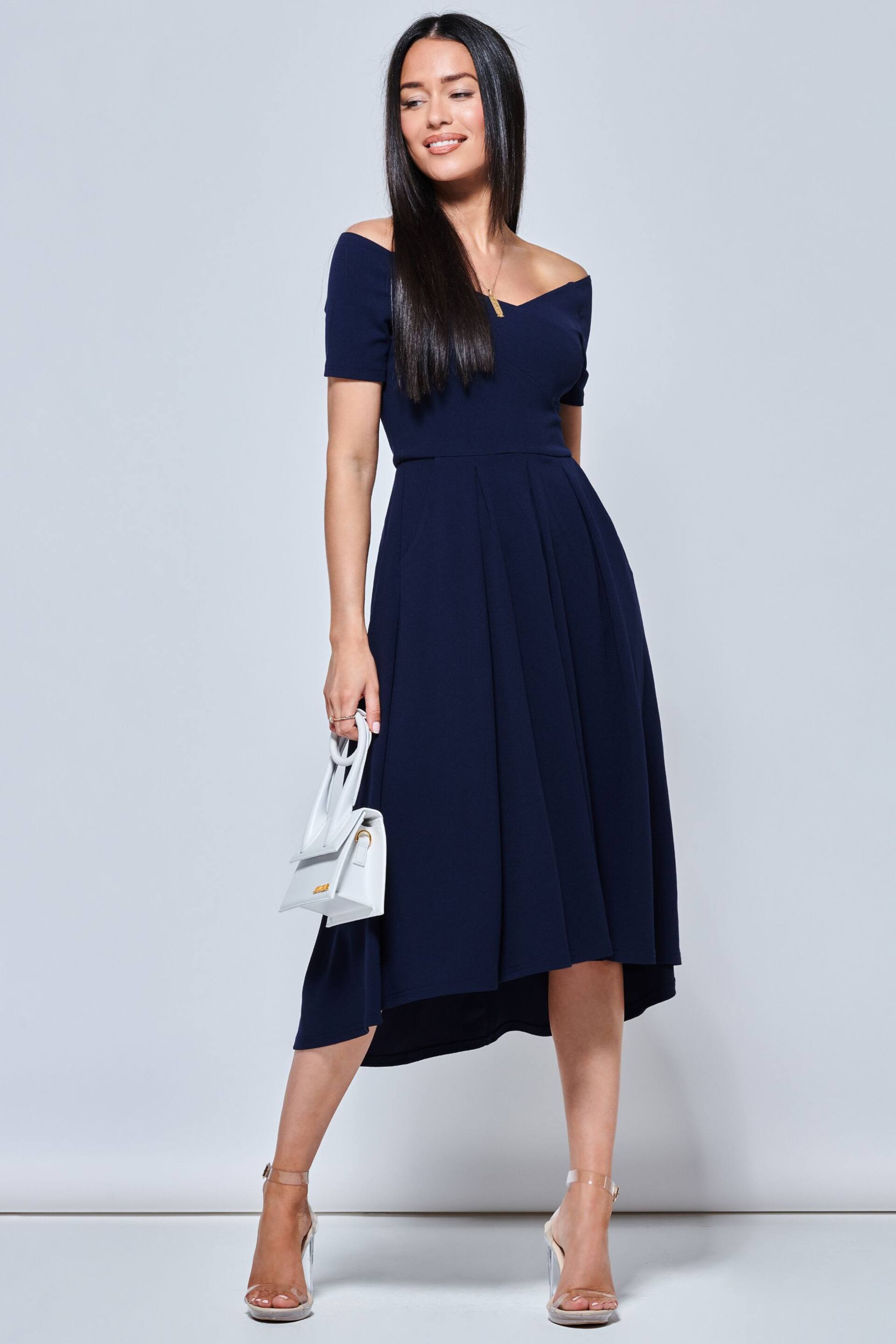 Jolie Moi Navy Blue Lenora Fit & Flare Midi Dress - Image 4 of 5