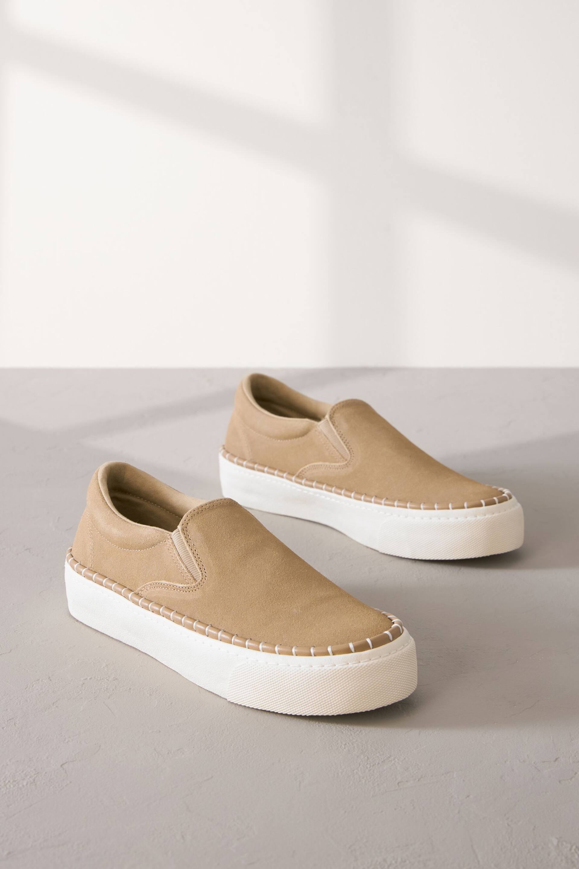 Camel Signature Leather Rand Stitch Detail Slip-Ons Trainers - Image 1 of 6