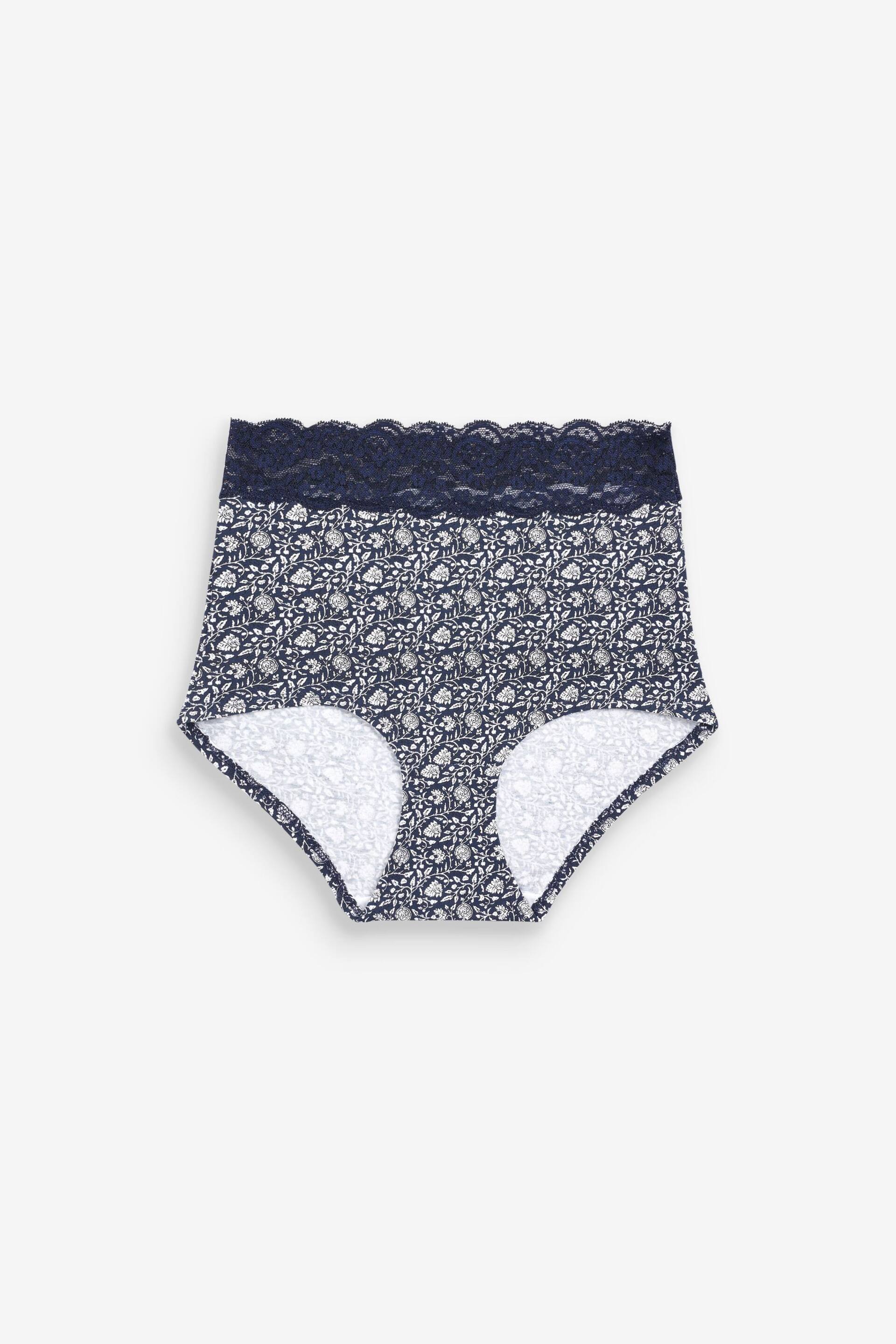 Navy/Cream Floral Print Full Brief Cotton and Lace Knickers 4 Pack - Image 6 of 8