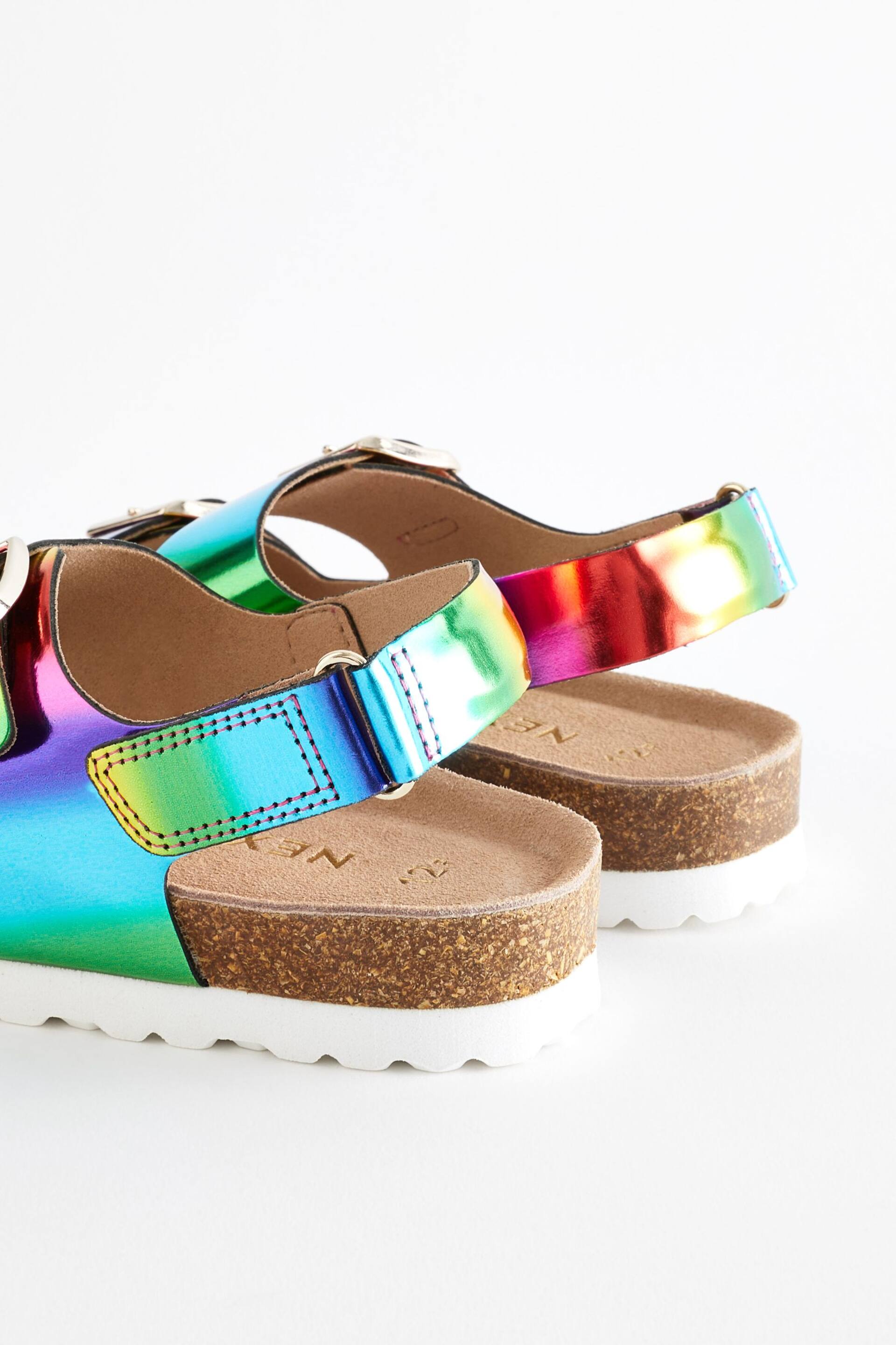 Multicolour Rainbow Leather Standard Fit (F) Two Strap Corkbed Sandals - Image 3 of 7