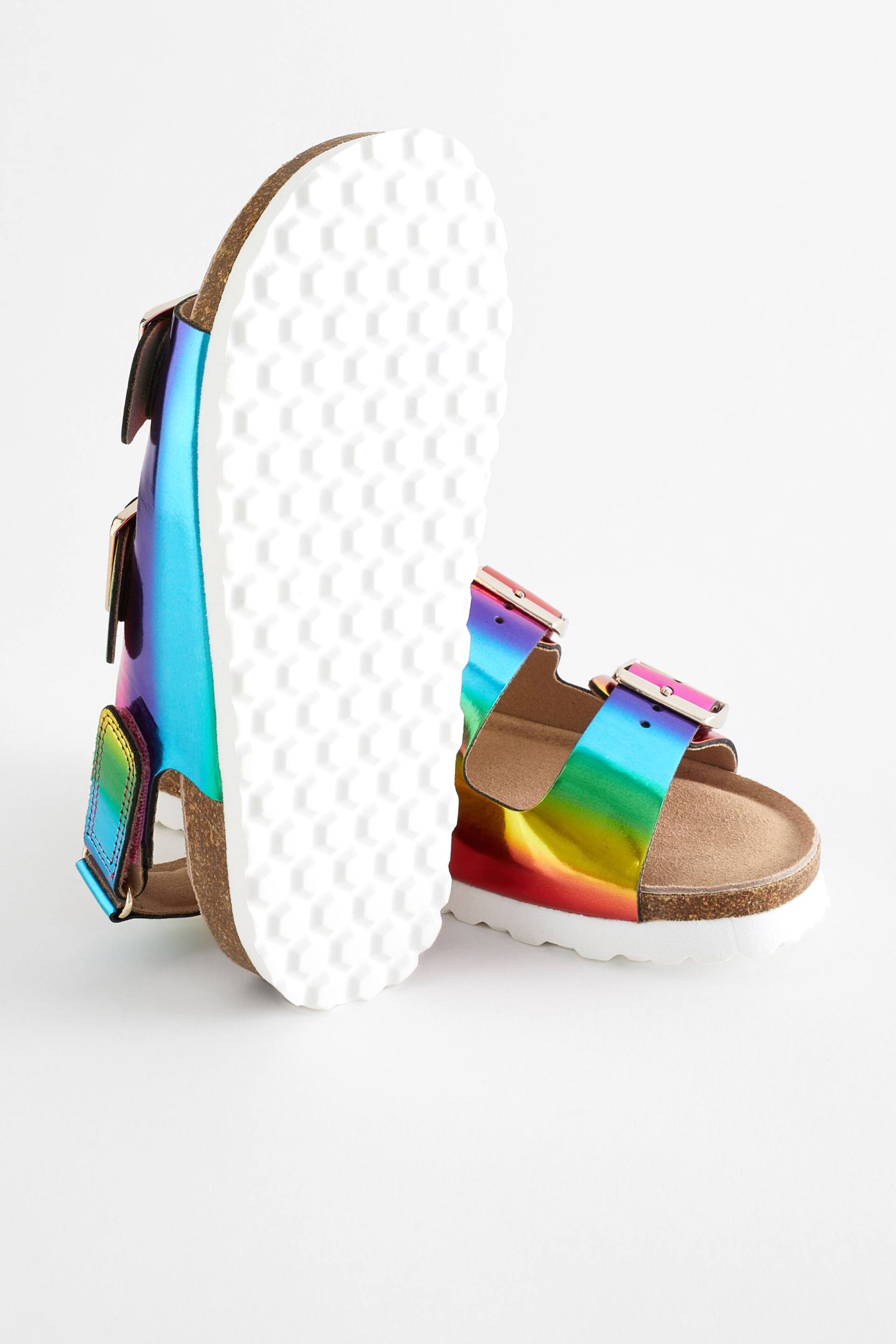 Multicolour Rainbow Leather Standard Fit (F) Two Strap Corkbed Sandals - Image 5 of 7