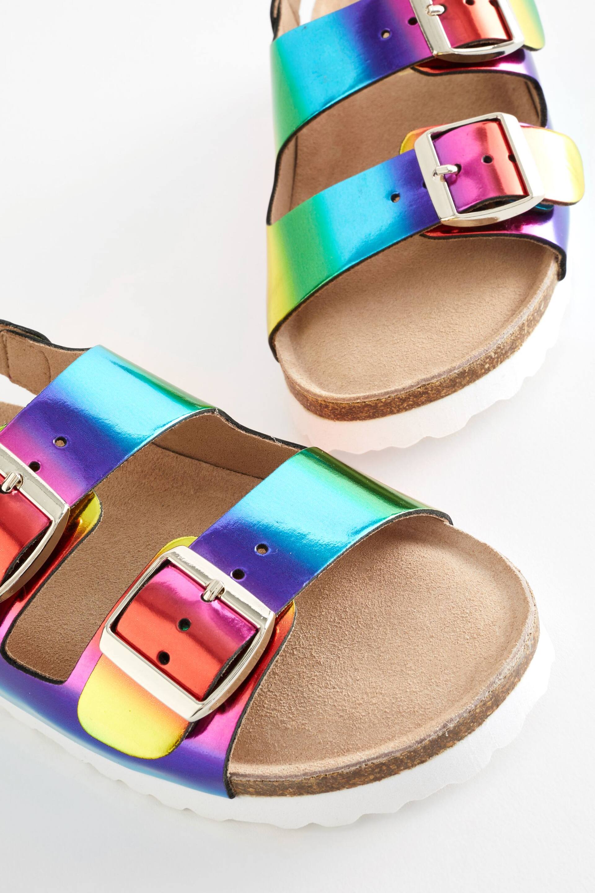 Multicolour Rainbow Leather Standard Fit (F) Two Strap Corkbed Sandals - Image 6 of 7
