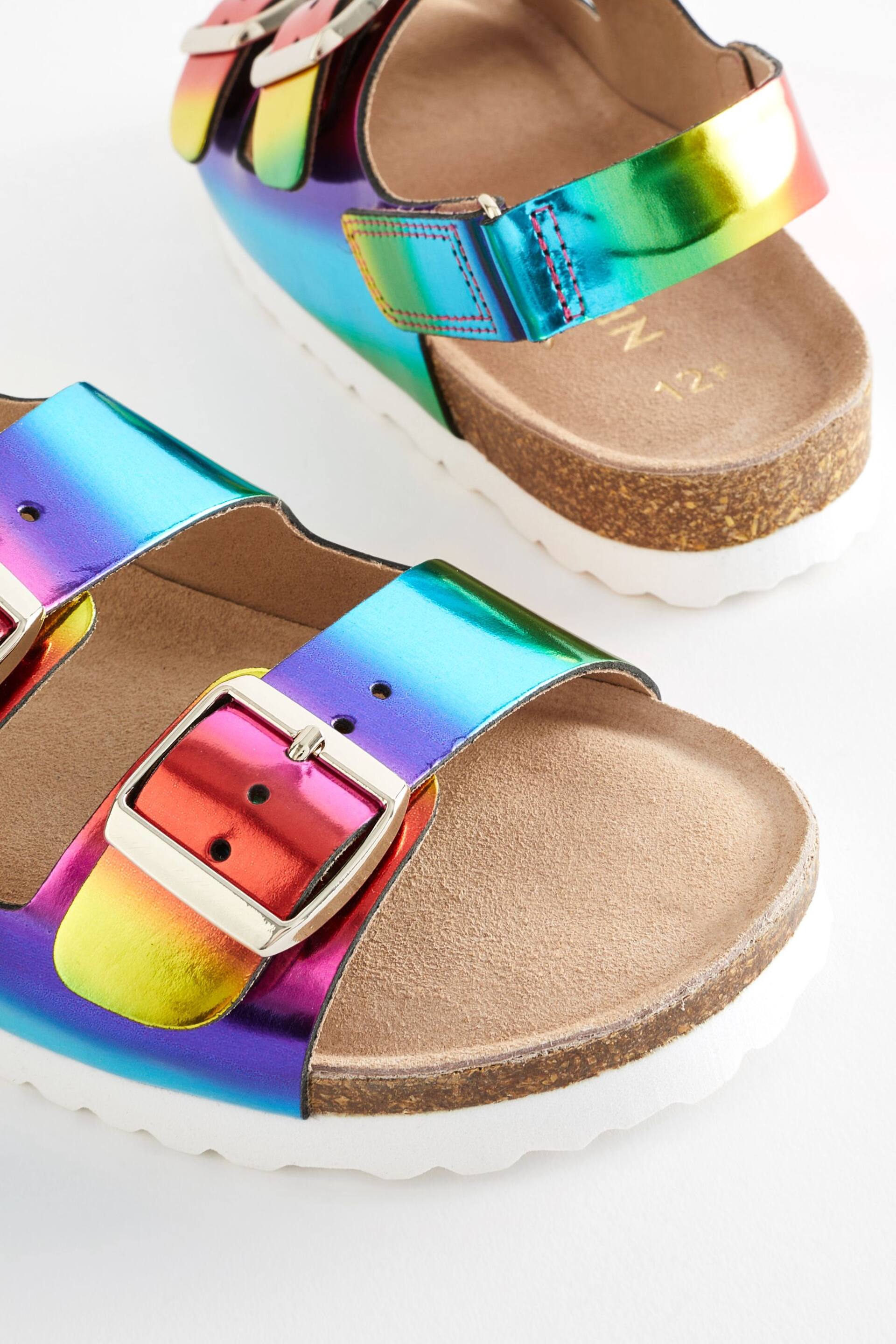 Multicolour Rainbow Leather Standard Fit (F) Two Strap Corkbed Sandals - Image 7 of 7