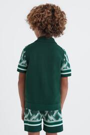 Reiss Green Multi Hyde Junior Knitted Cuban Collar Button-Through Shirt - Image 5 of 6
