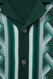Reiss Green Multi Hyde Junior Knitted Cuban Collar Button-Through Shirt - Image 6 of 6
