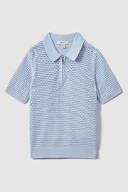 Reiss Soft Blue Burnham Junior Textured Half-Zip Polo T-Shirt - Image 2 of 4