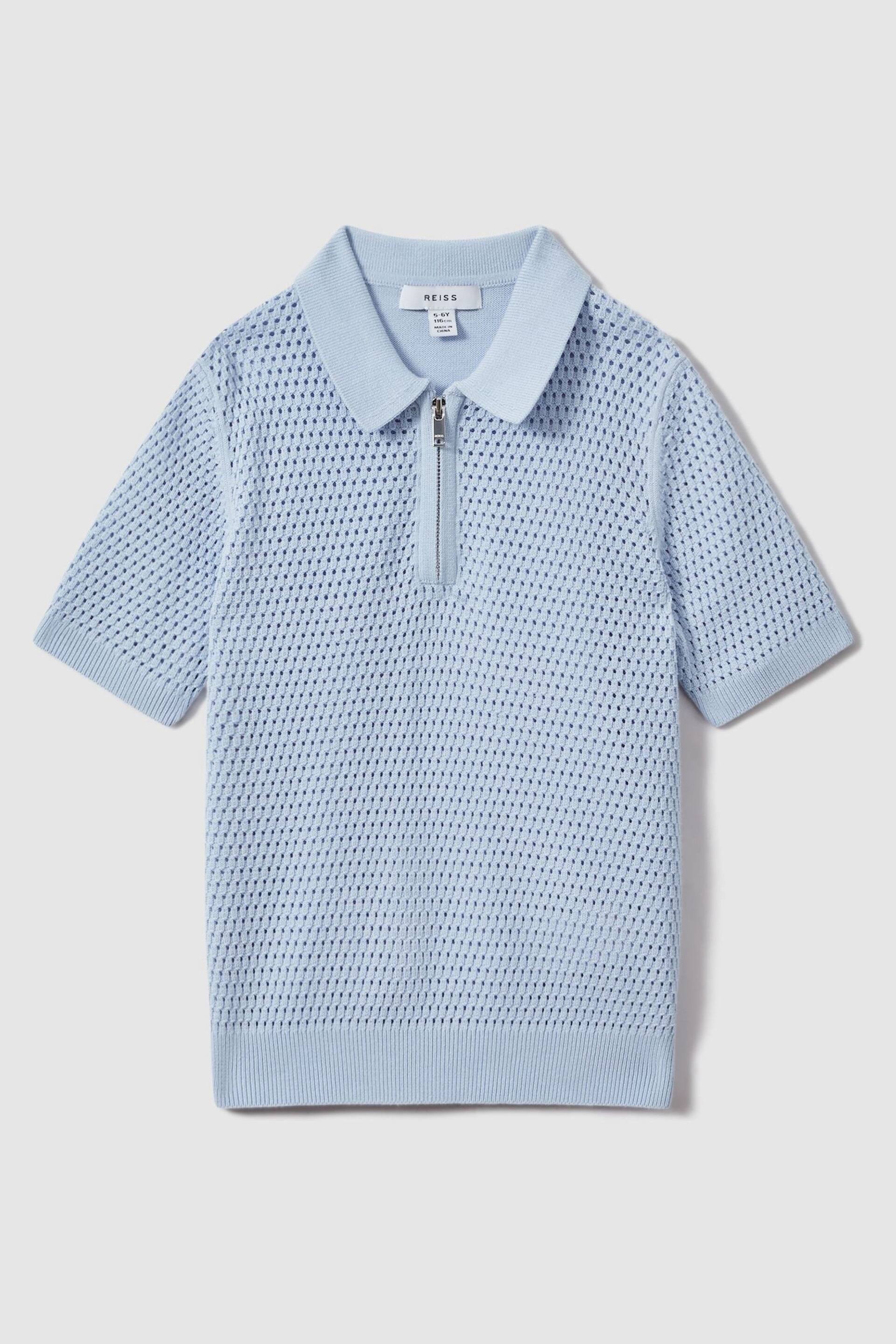 Reiss Soft Blue Burnham Junior Textured Half-Zip Polo T-Shirt - Image 2 of 4