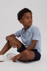 Reiss Soft Blue Burnham Junior Textured Half-Zip Polo T-Shirt - Image 3 of 4