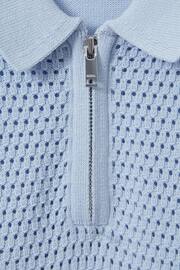 Reiss Soft Blue Burnham Junior Textured Half-Zip Polo T-Shirt - Image 4 of 4
