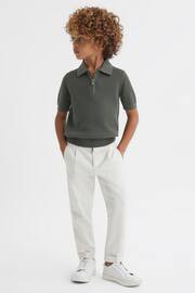 Reiss Dark Sage Burnham Junior Textured Half-Zip Polo T-Shirt - Image 1 of 6