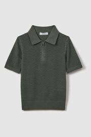 Reiss Dark Sage Burnham Junior Textured Half-Zip Polo T-Shirt - Image 2 of 6