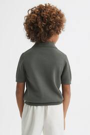 Reiss Dark Sage Burnham Junior Textured Half-Zip Polo T-Shirt - Image 5 of 6