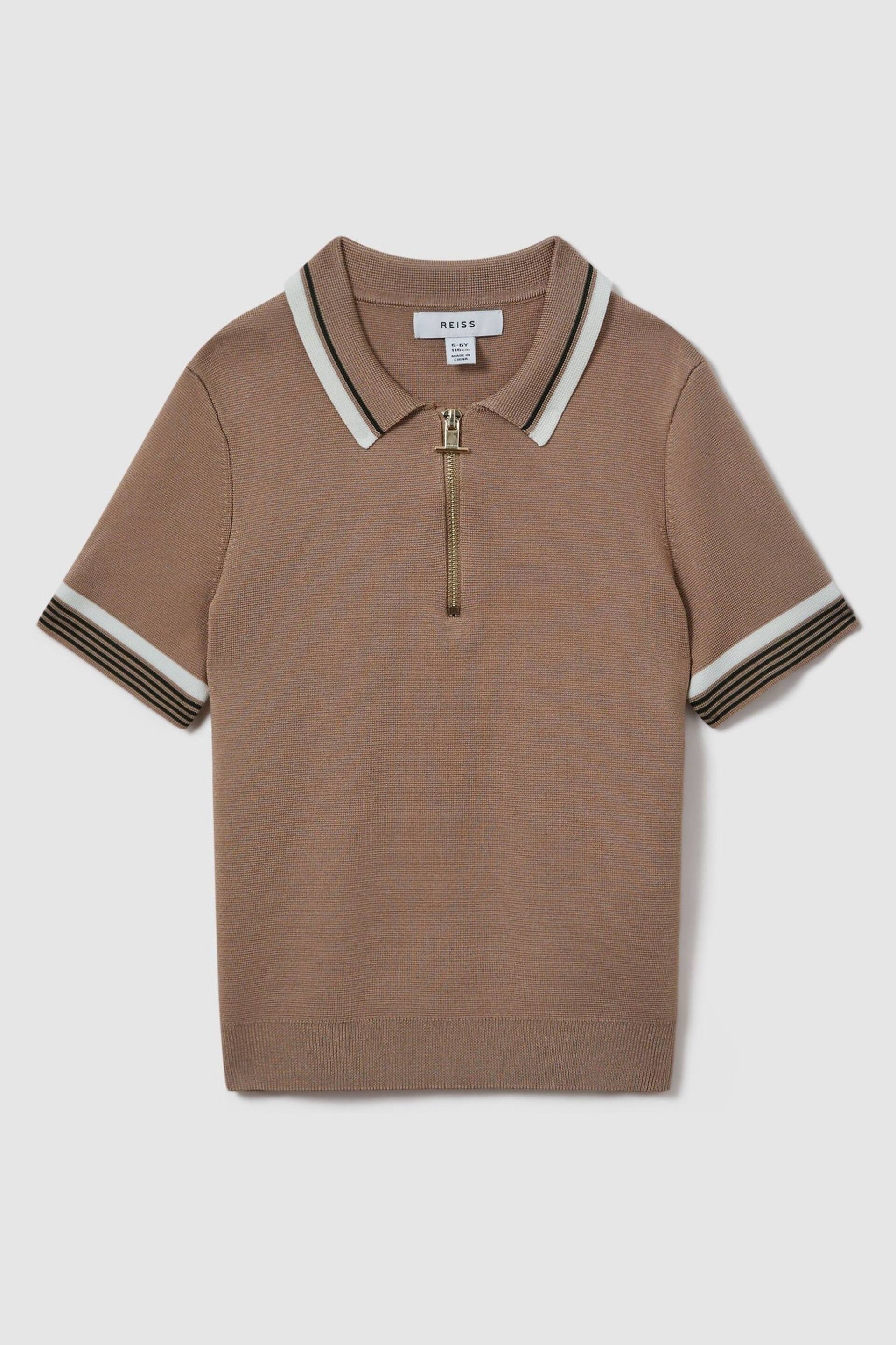 Reiss Warm Taupe Chelsea Junior Half-Zip Polo Shirt - Image 1 of 3