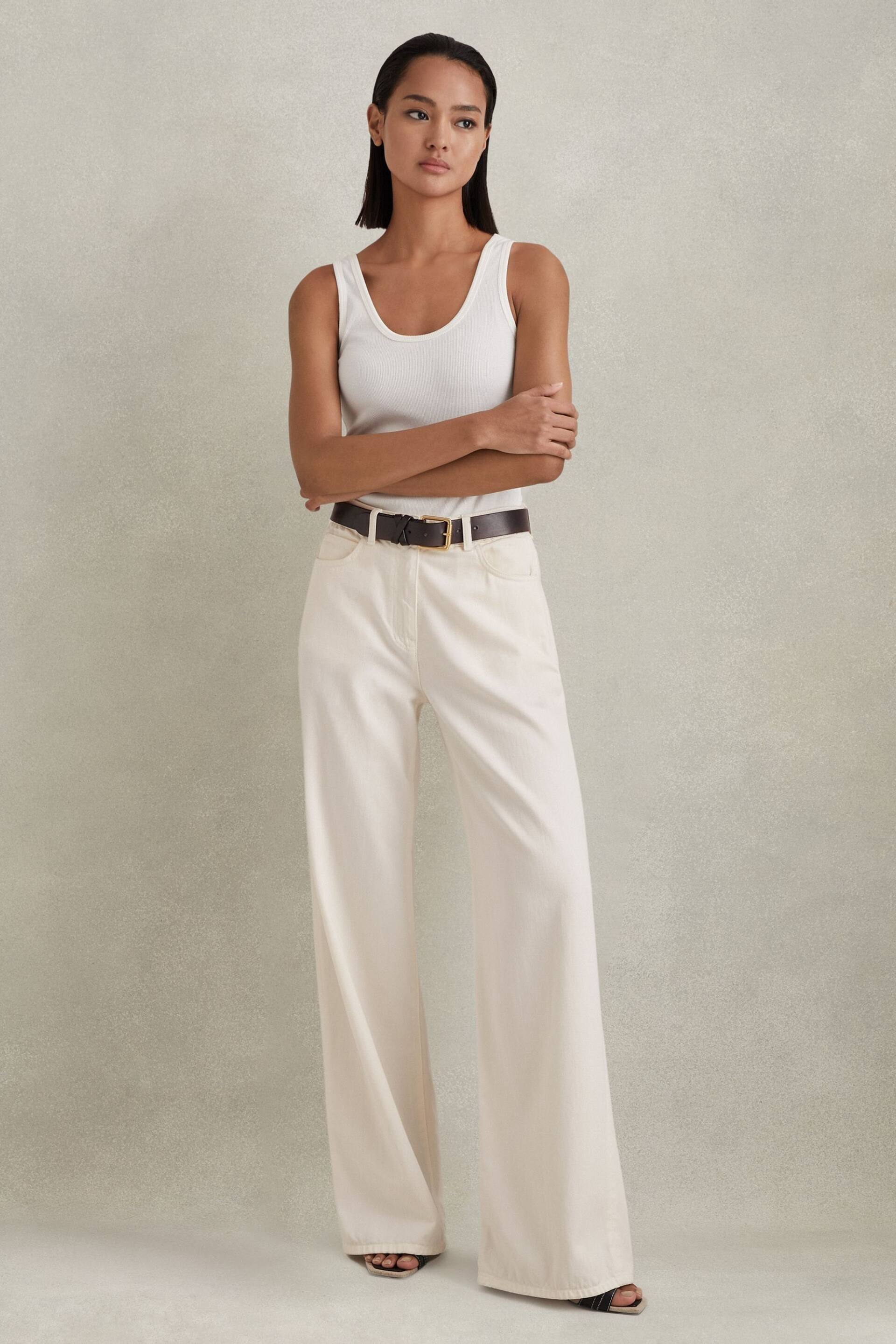 Reiss Cream Colorado Garment Dyed Wide Leg Trousers - Image 1 of 6