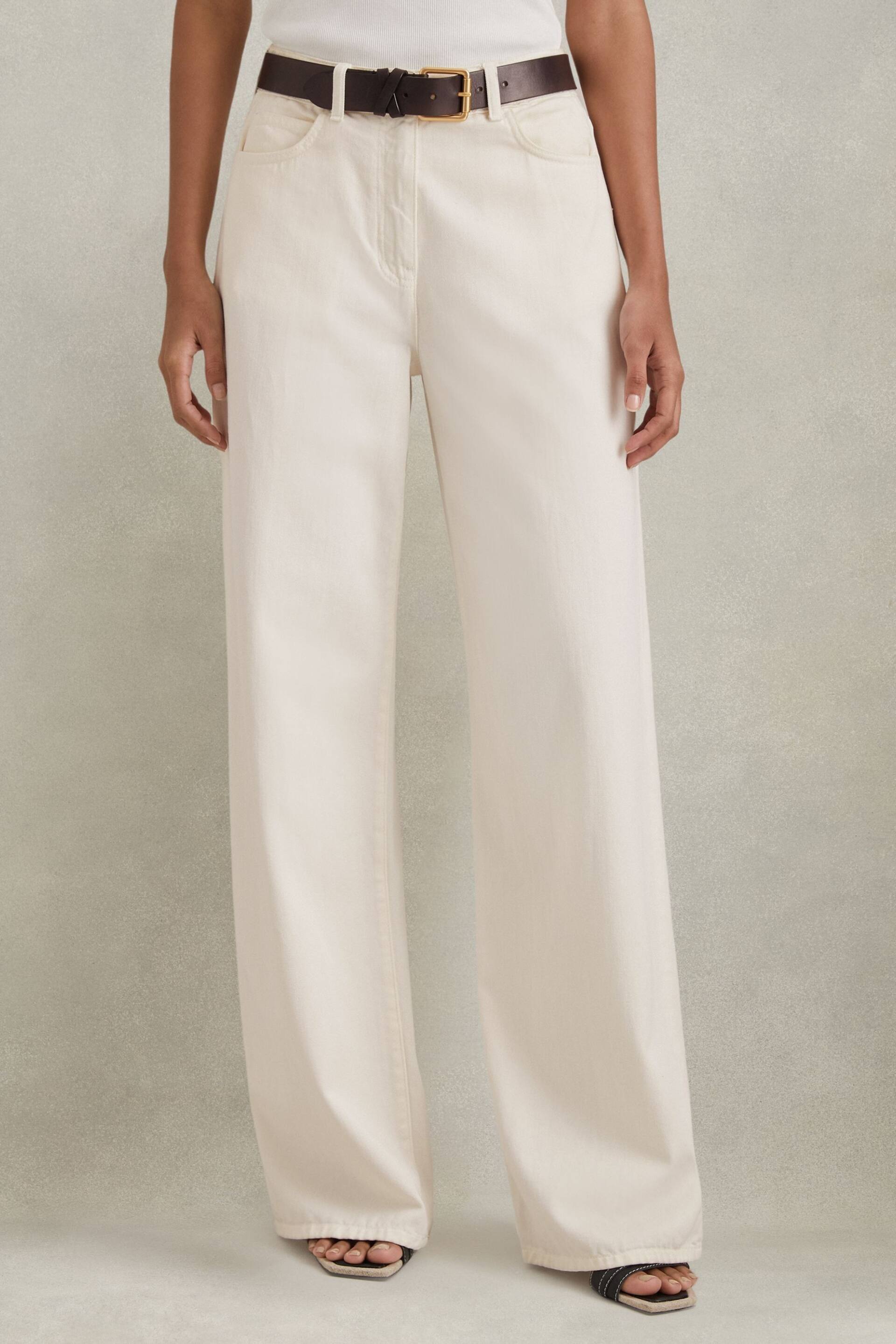 Reiss Cream Colorado Garment Dyed Wide Leg Trousers - Image 3 of 6
