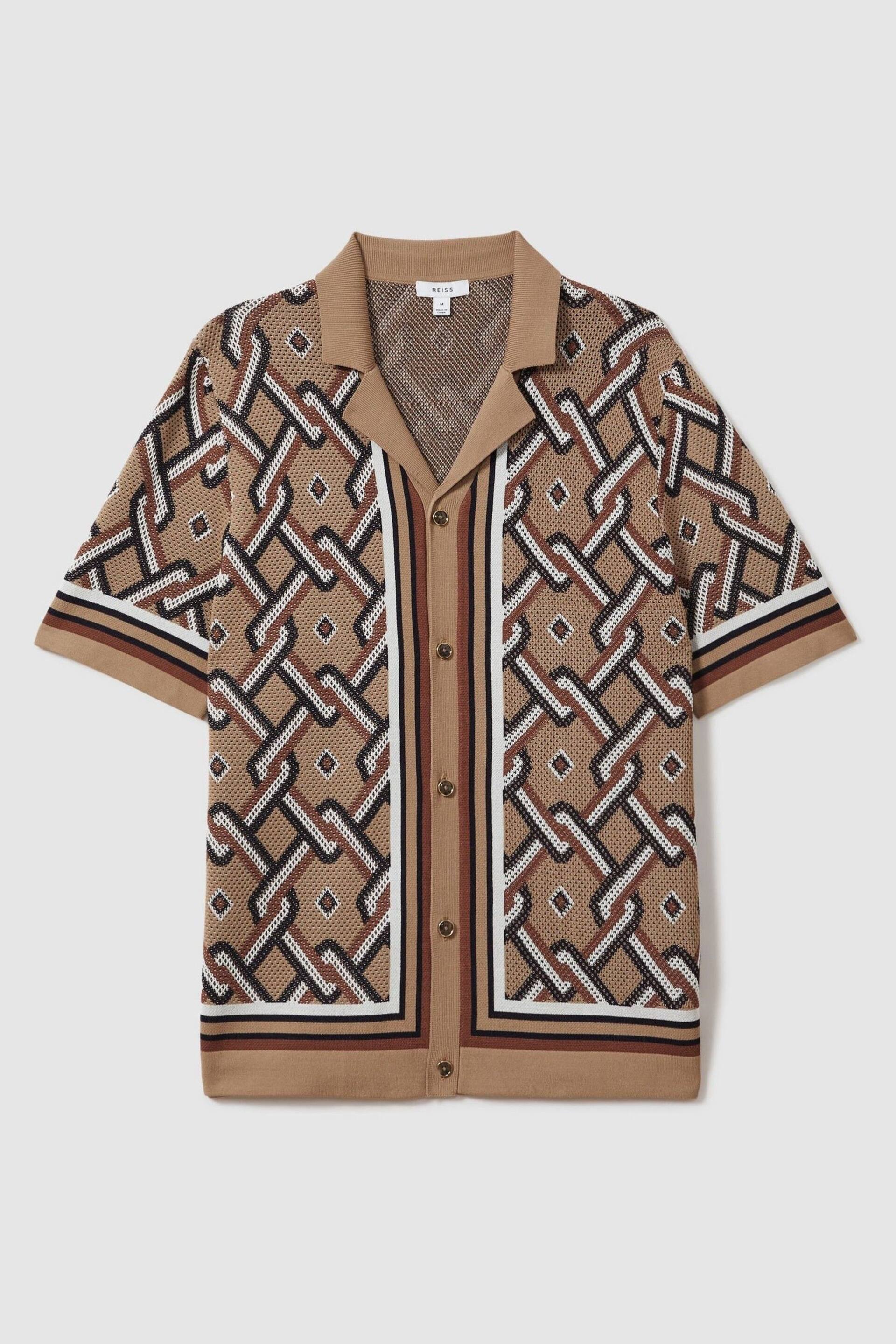 Reiss Camel Multi Hyde Knitted Cuban Collar Shirt - Image 2 of 6
