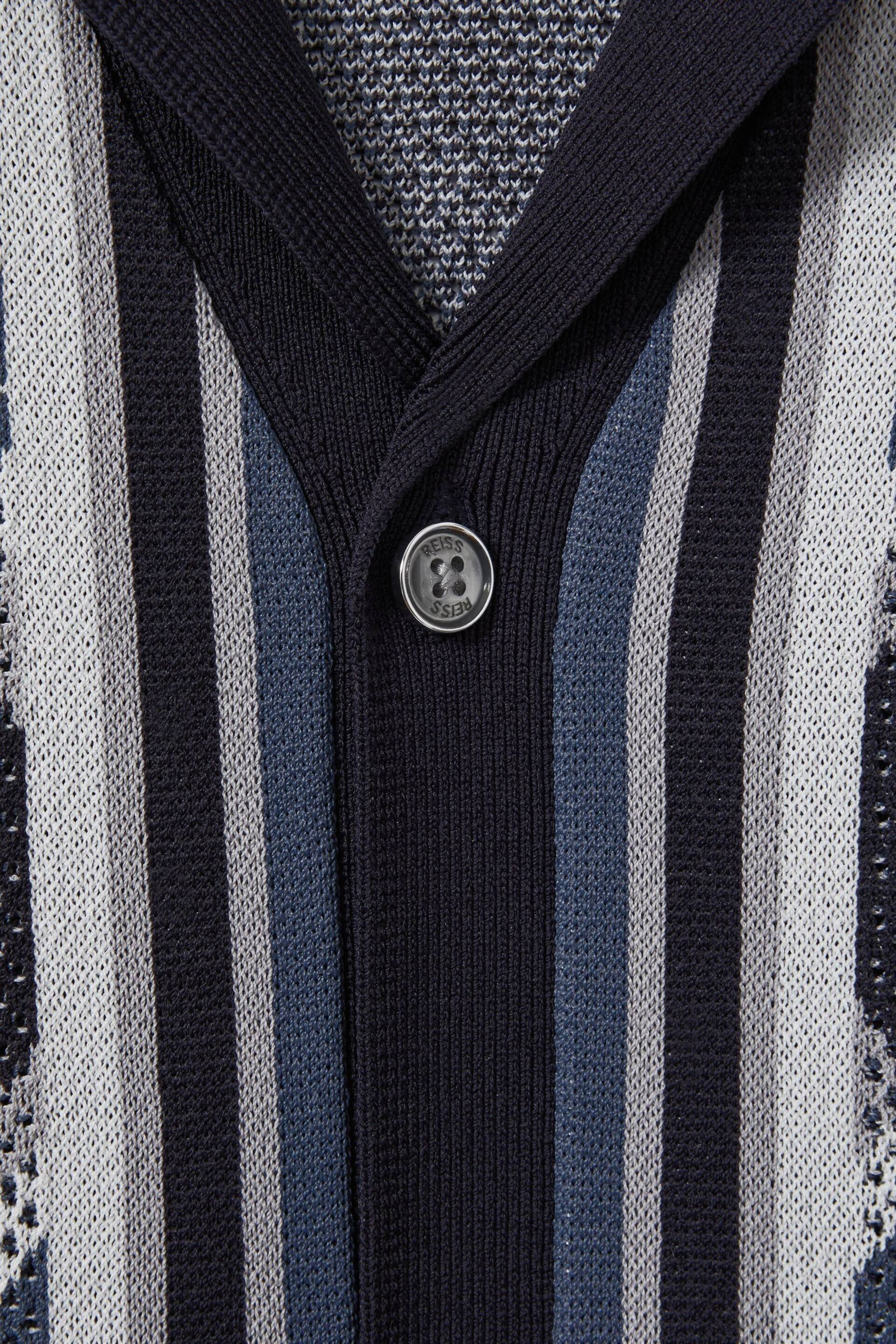 Reiss Navy Multi Hyde Knitted Cuban Collar Shirt - Image 6 of 6