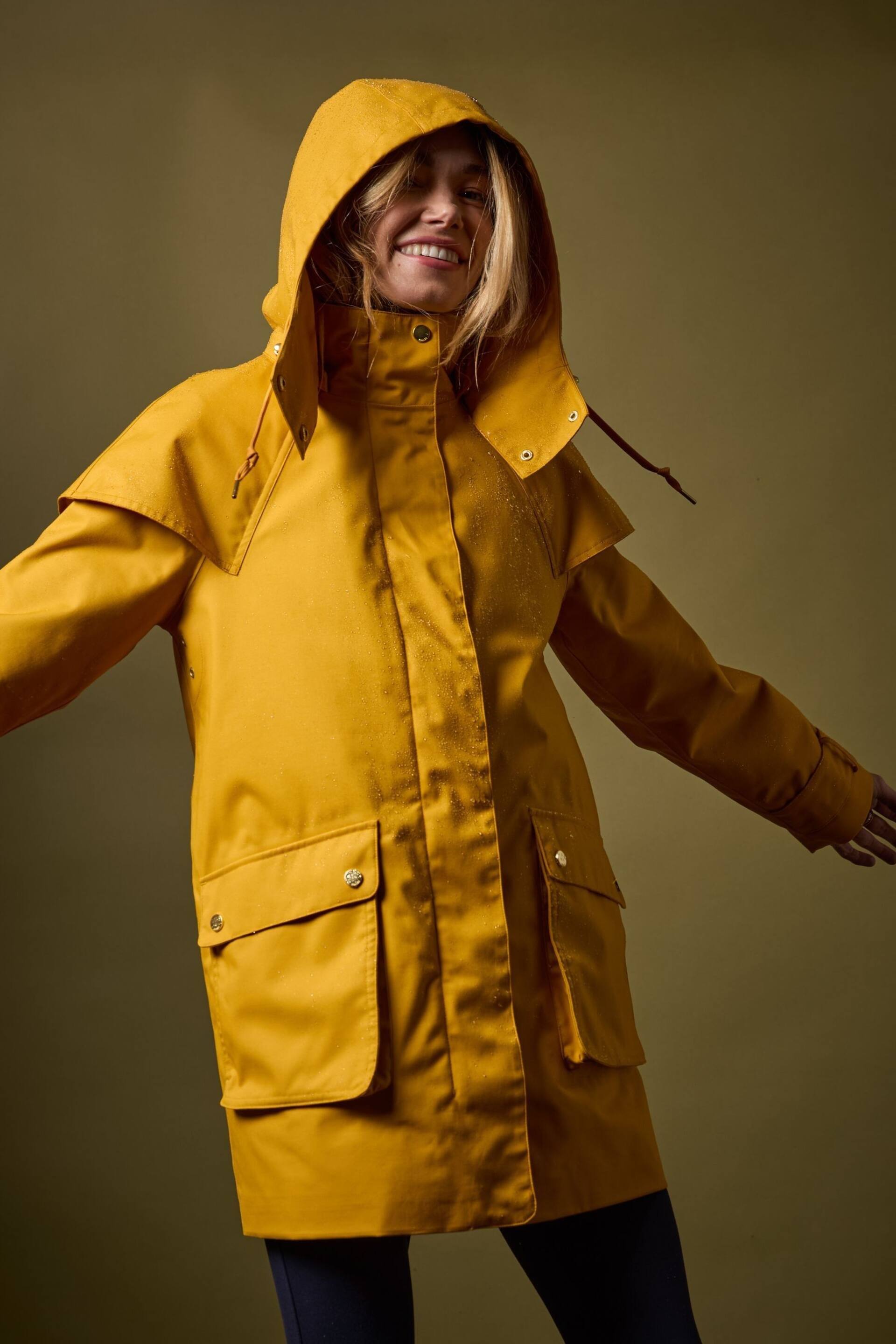 Joules Edinburgh Yellow Premium Waterproof Hooded Raincoat - Image 9 of 10