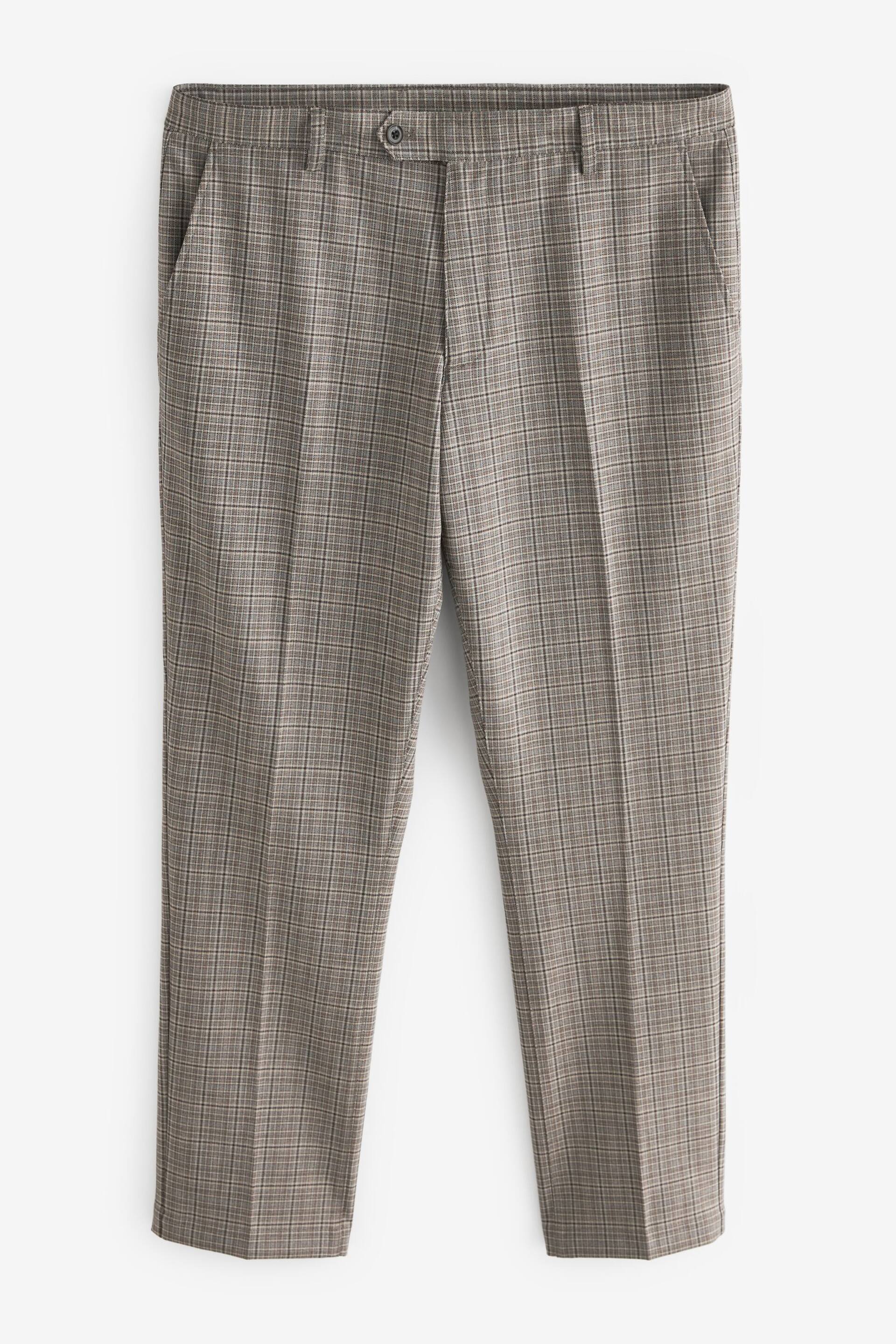 Taupe Skinny Fit Trimmed Check Suit: Trousers - Image 6 of 10