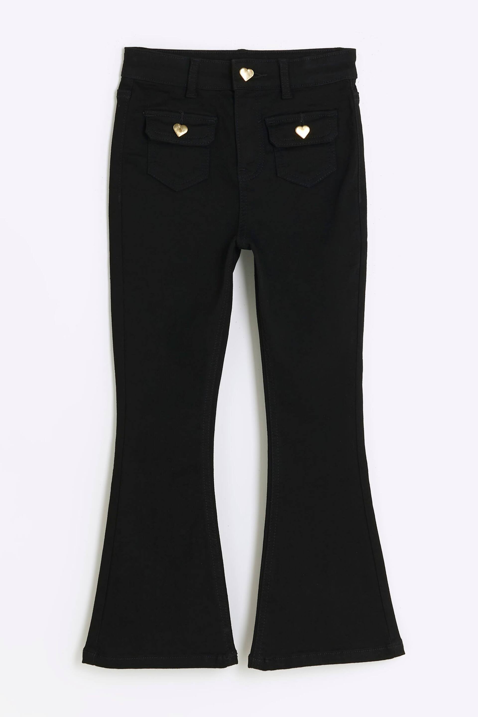 River Island Black Girls Pocket Front Flare Jeans - Image 1 of 3