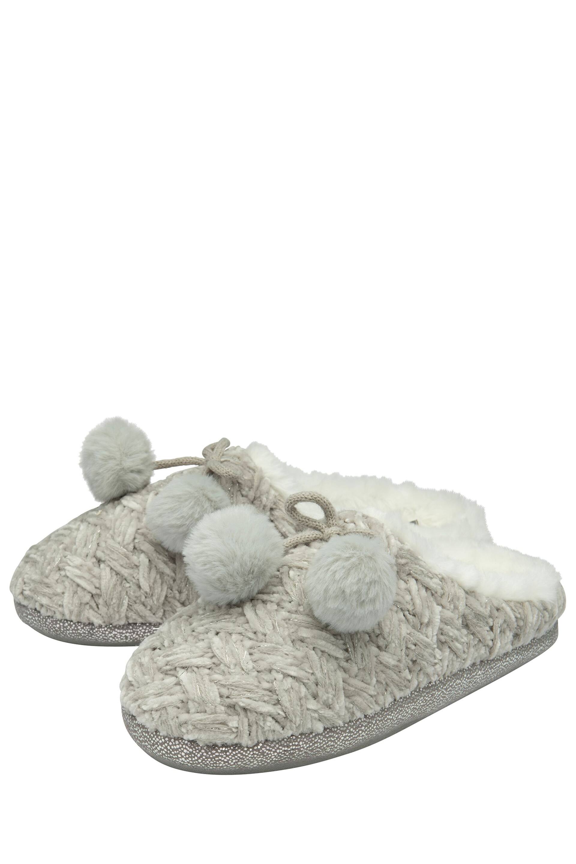 Dunlop Grey Ladies Knitted Closed Toe Mule Slippers - Image 2 of 4