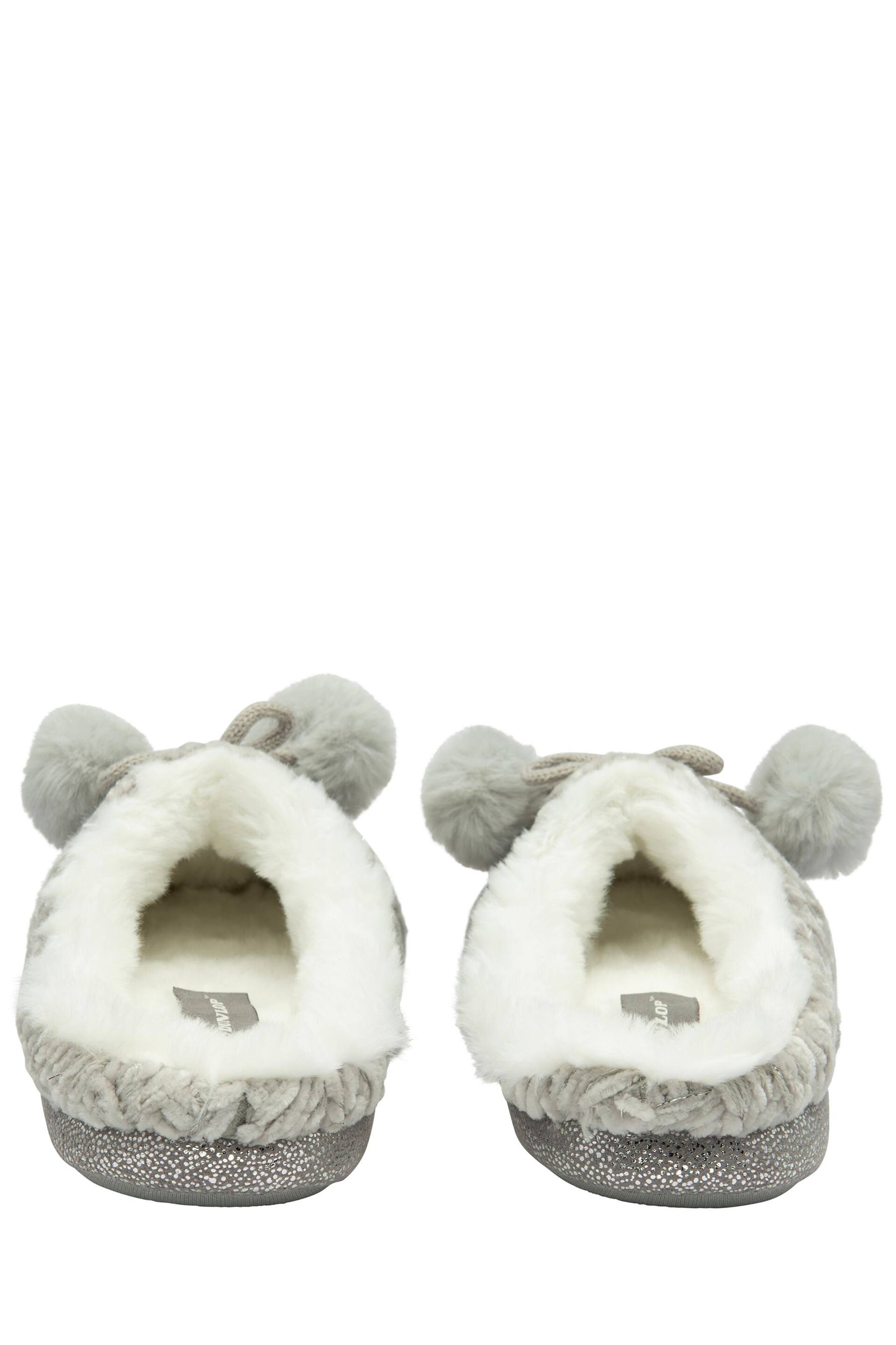 Dunlop Grey Ladies Knitted Closed Toe Mule Slippers - Image 3 of 4