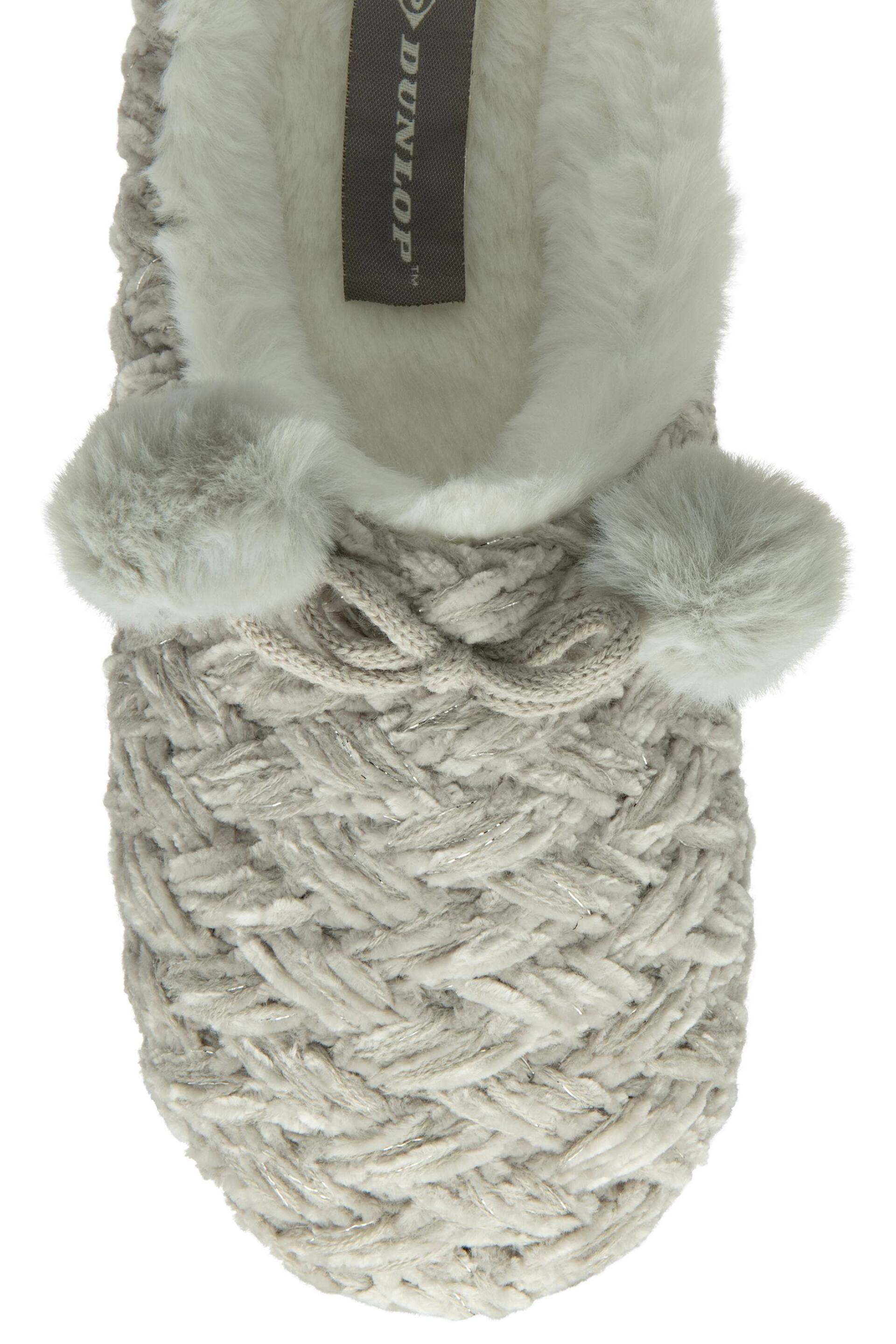 Dunlop Grey Ladies Knitted Closed Toe Mule Slippers - Image 4 of 4