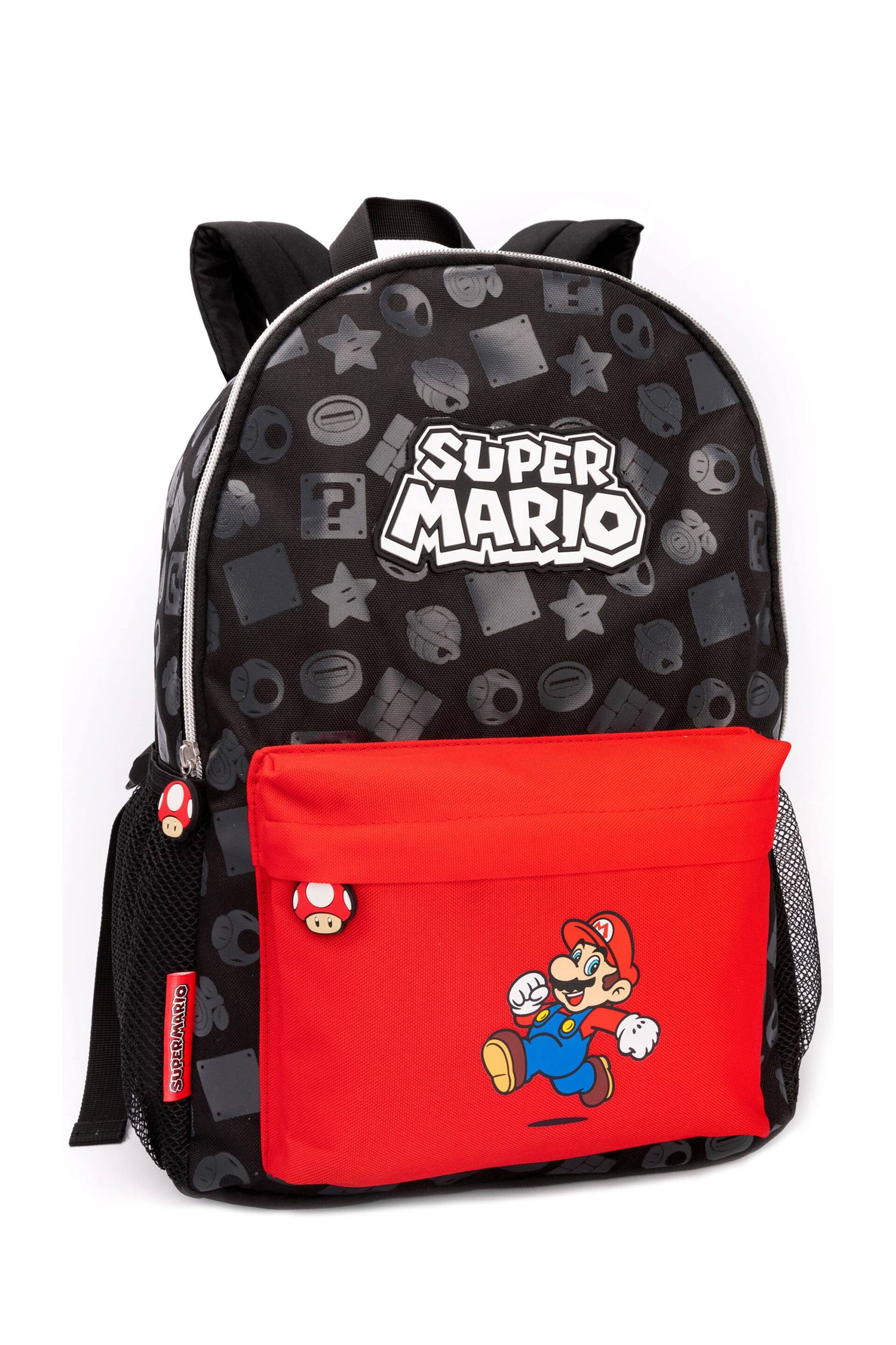 Vanilla Underground Black Nintendo Boys Logo, Mario Placement Print / Moulded Toad Zipper Detail Backpack - Image 1 of 4