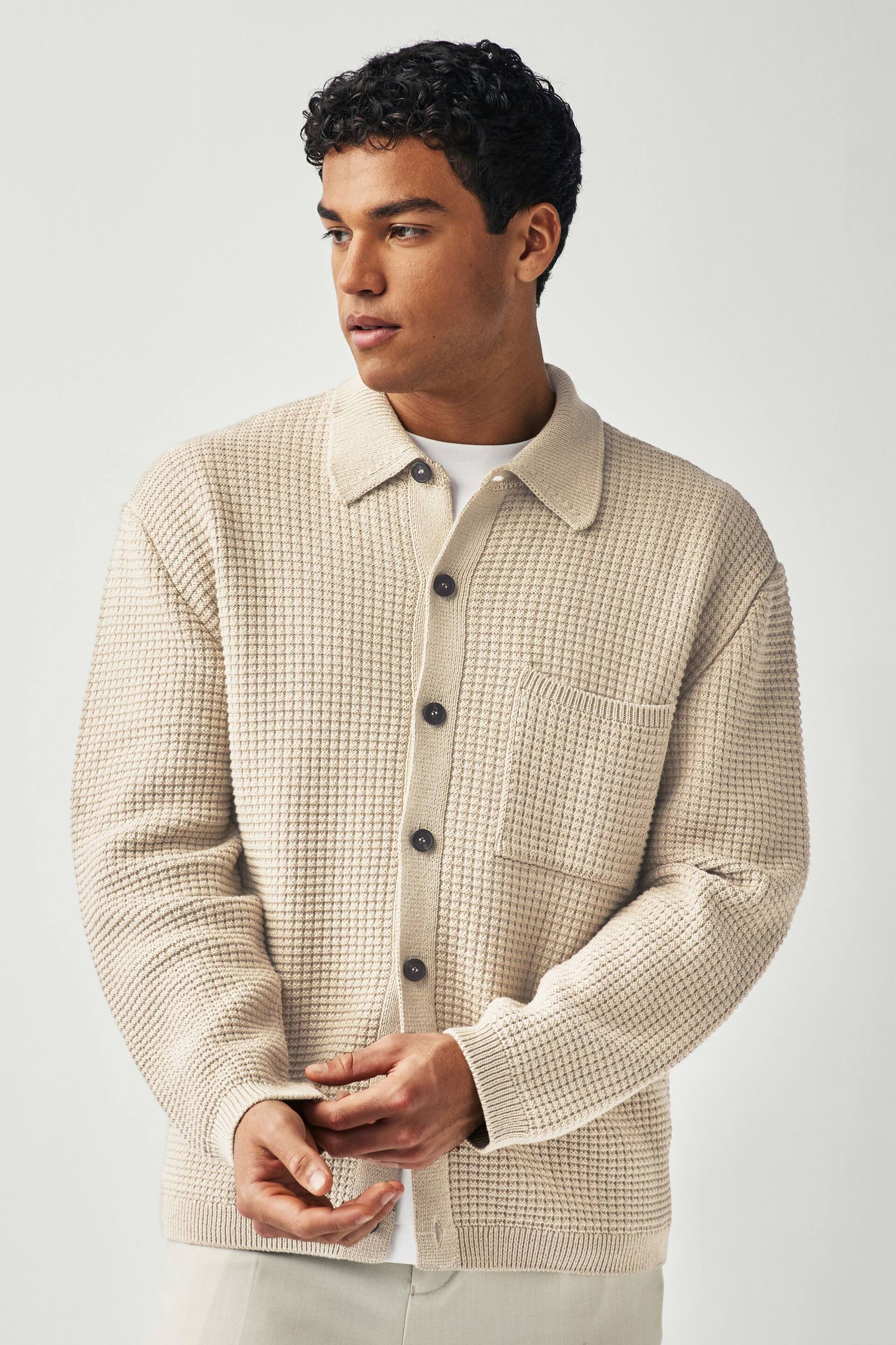 Neutral Textured Knitted Relaxed Shacket - Image 1 of 8