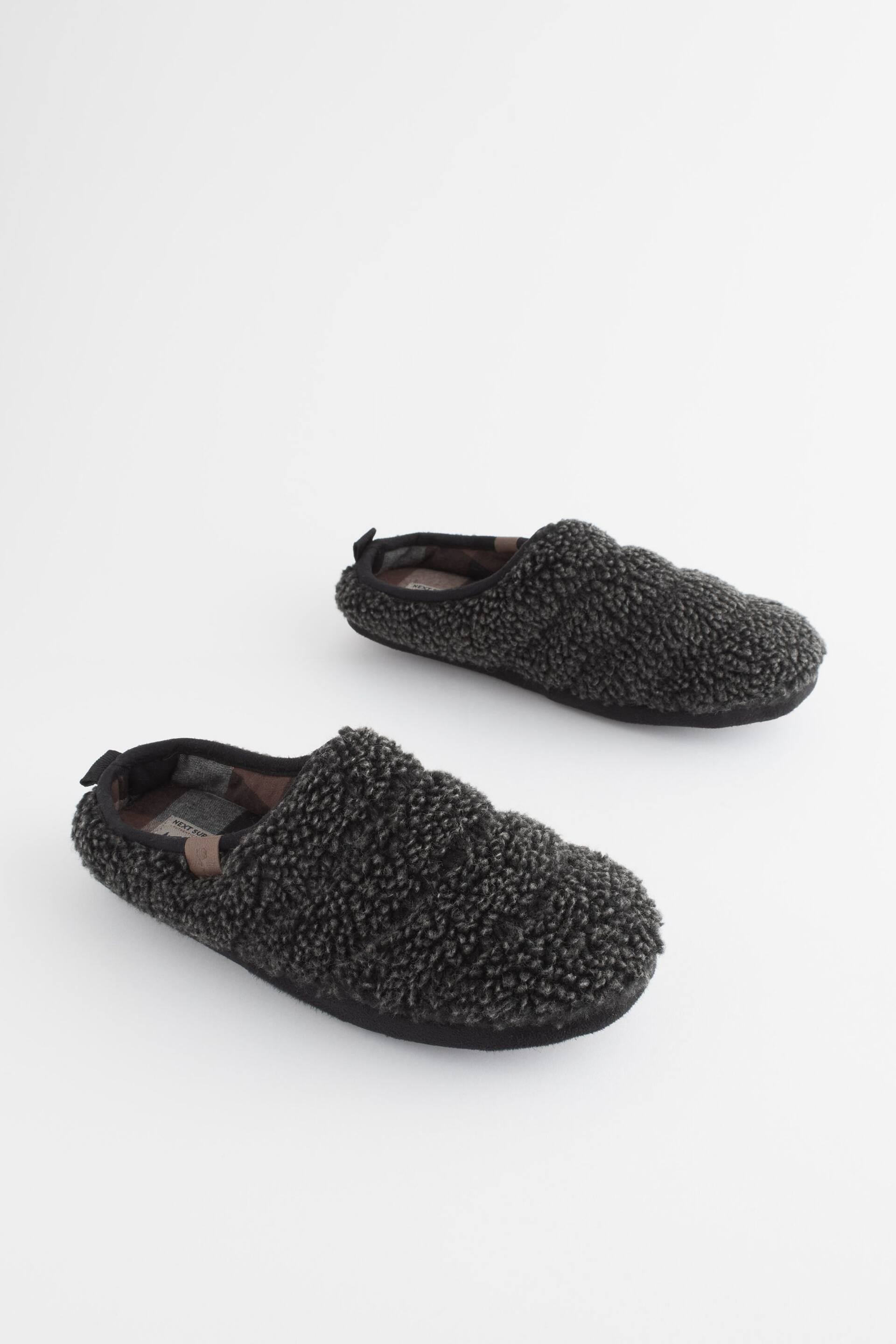 Charcoal Grey Padded Borg Mule Slippers - Image 1 of 7