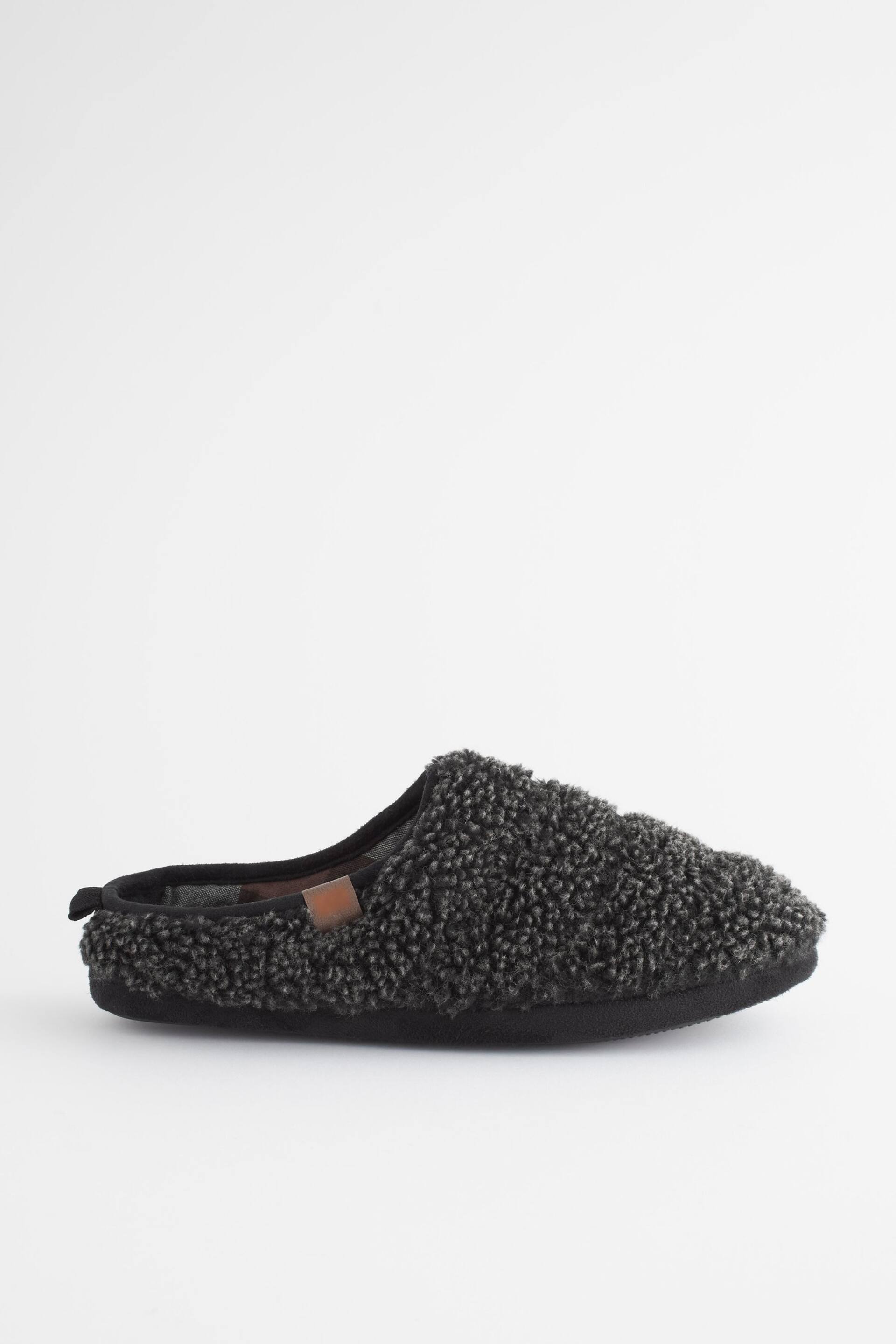Charcoal Grey Padded Borg Mule Slippers - Image 2 of 7