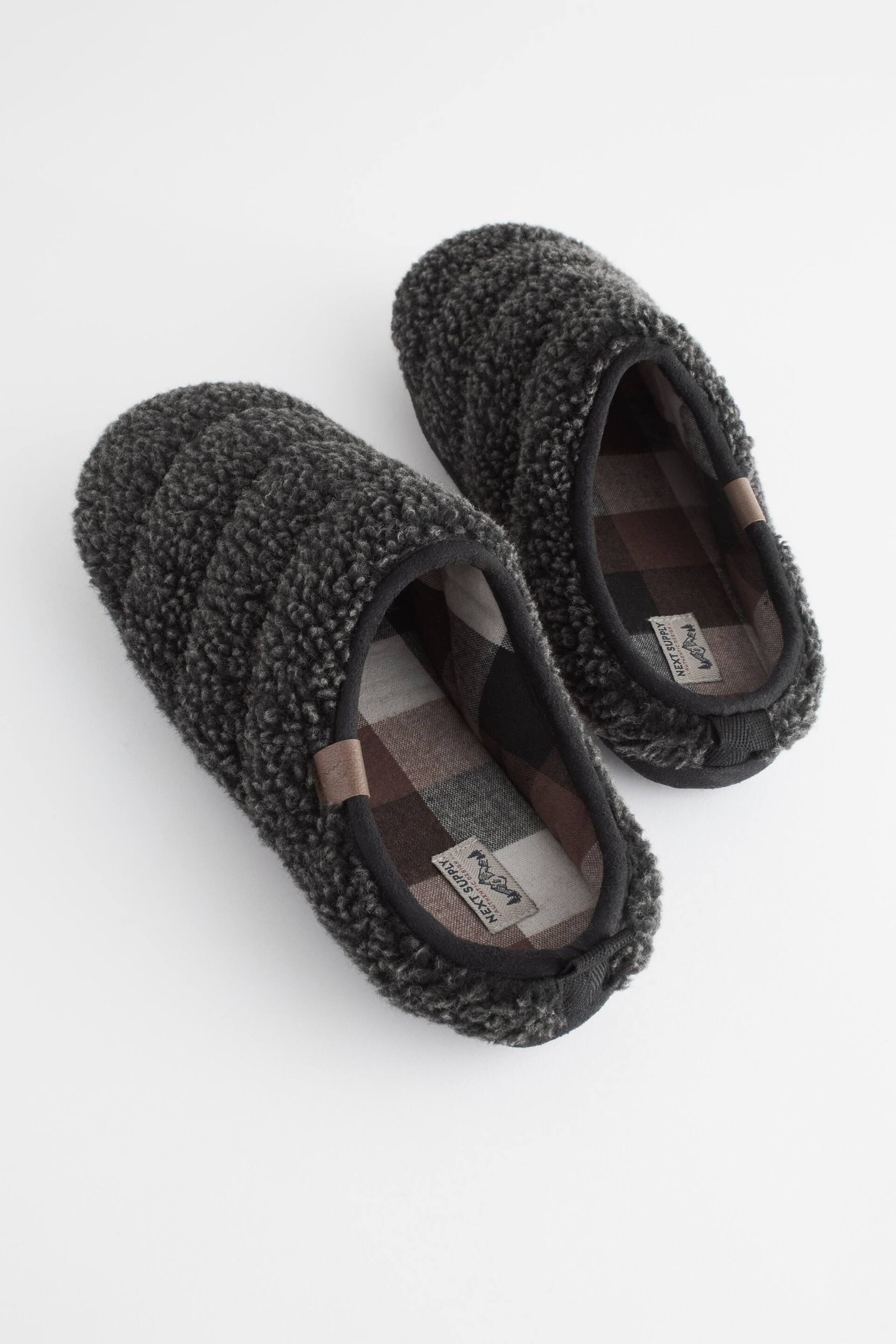 Charcoal Grey Padded Borg Mule Slippers - Image 3 of 7