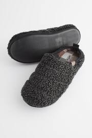 Charcoal Grey Padded Borg Mule Slippers - Image 4 of 7
