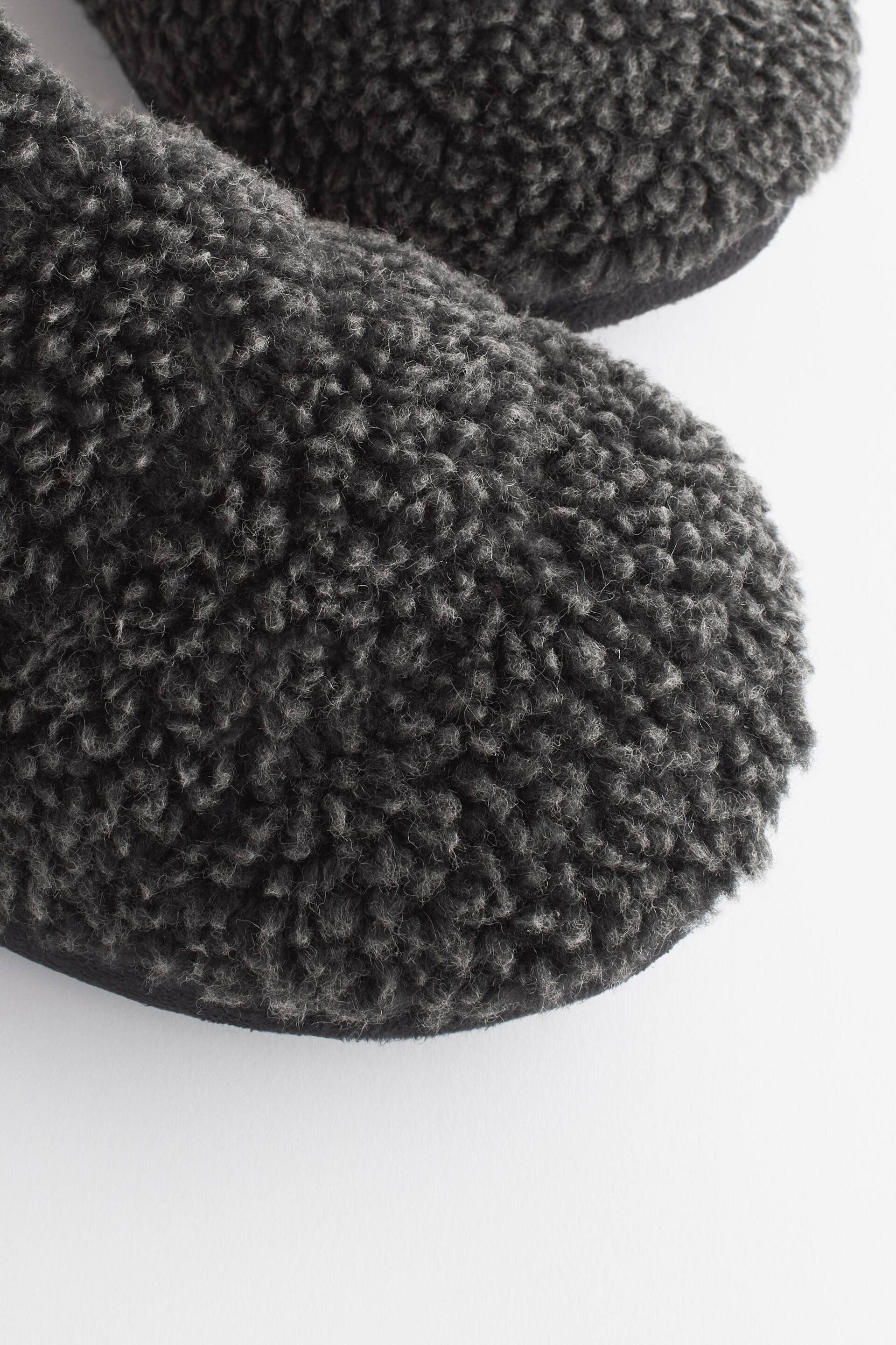 Charcoal Grey Padded Borg Mule Slippers - Image 5 of 7