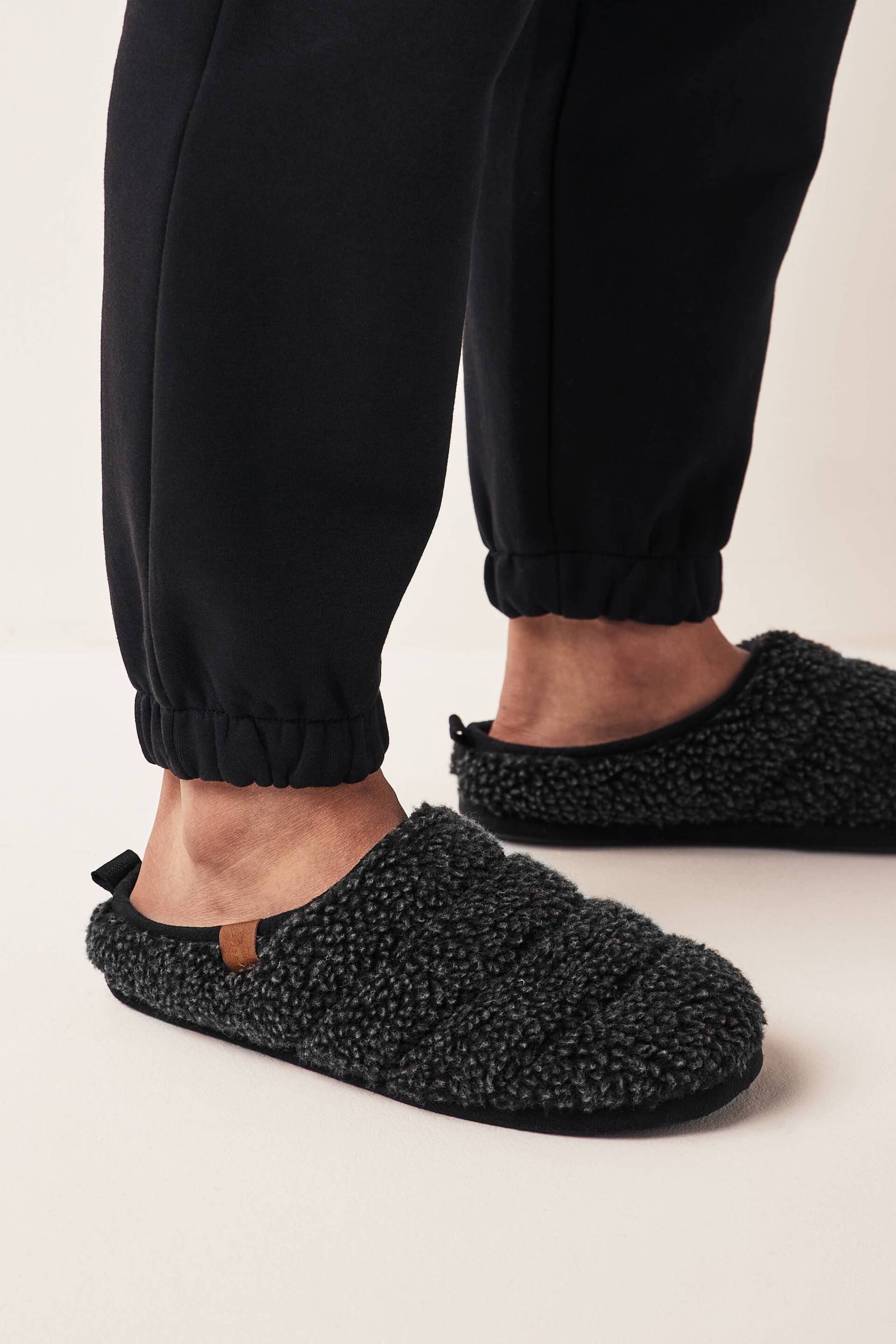 Charcoal Grey Padded Borg Mule Slippers - Image 7 of 7