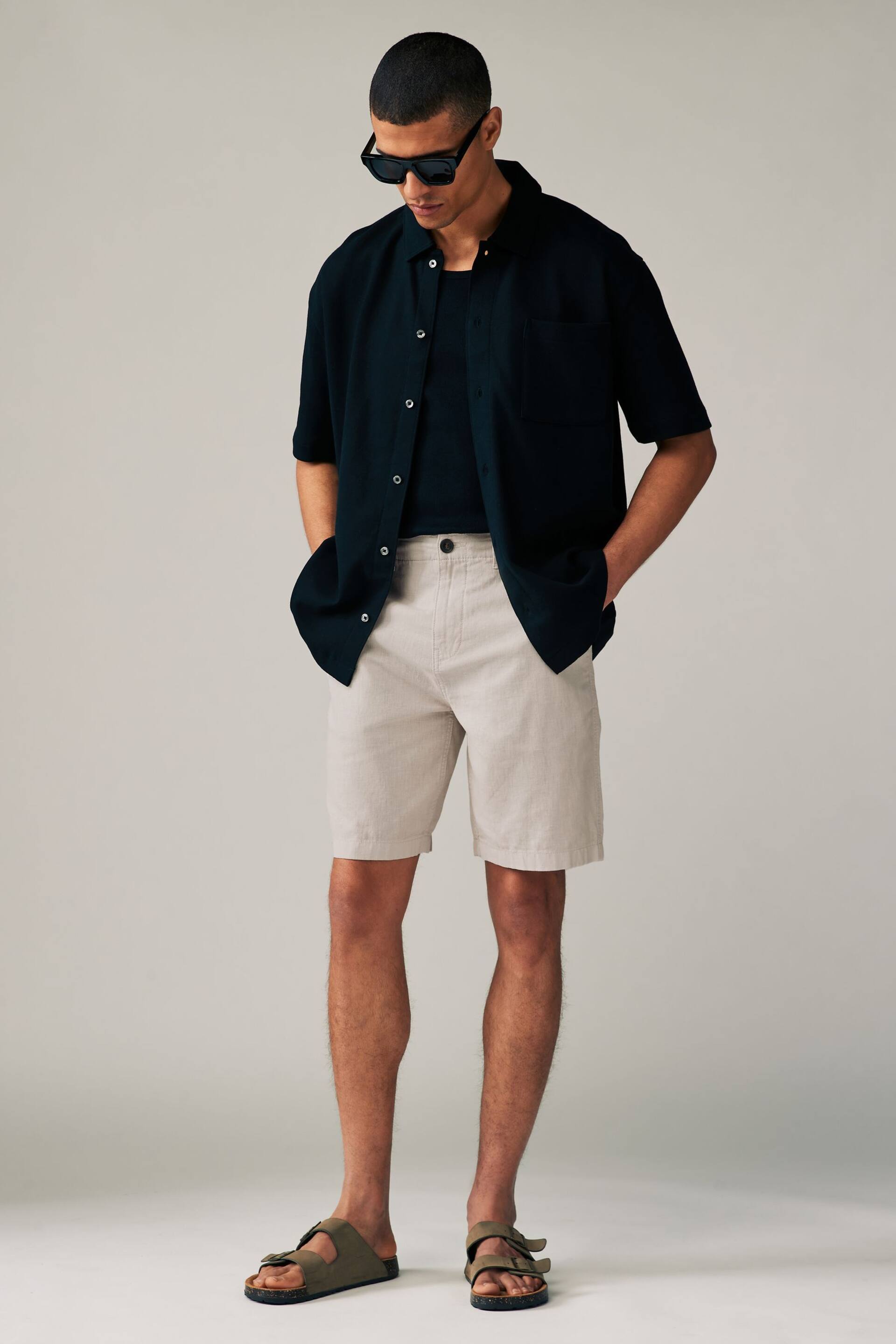 Grey Linen Blend Chino Shorts - Image 2 of 9
