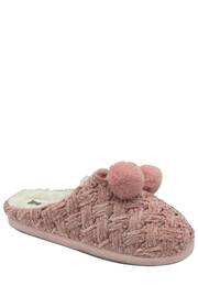 Dunlop Baby Pink Ladies Knitted Closed Toe Mule Slippers - Image 1 of 4