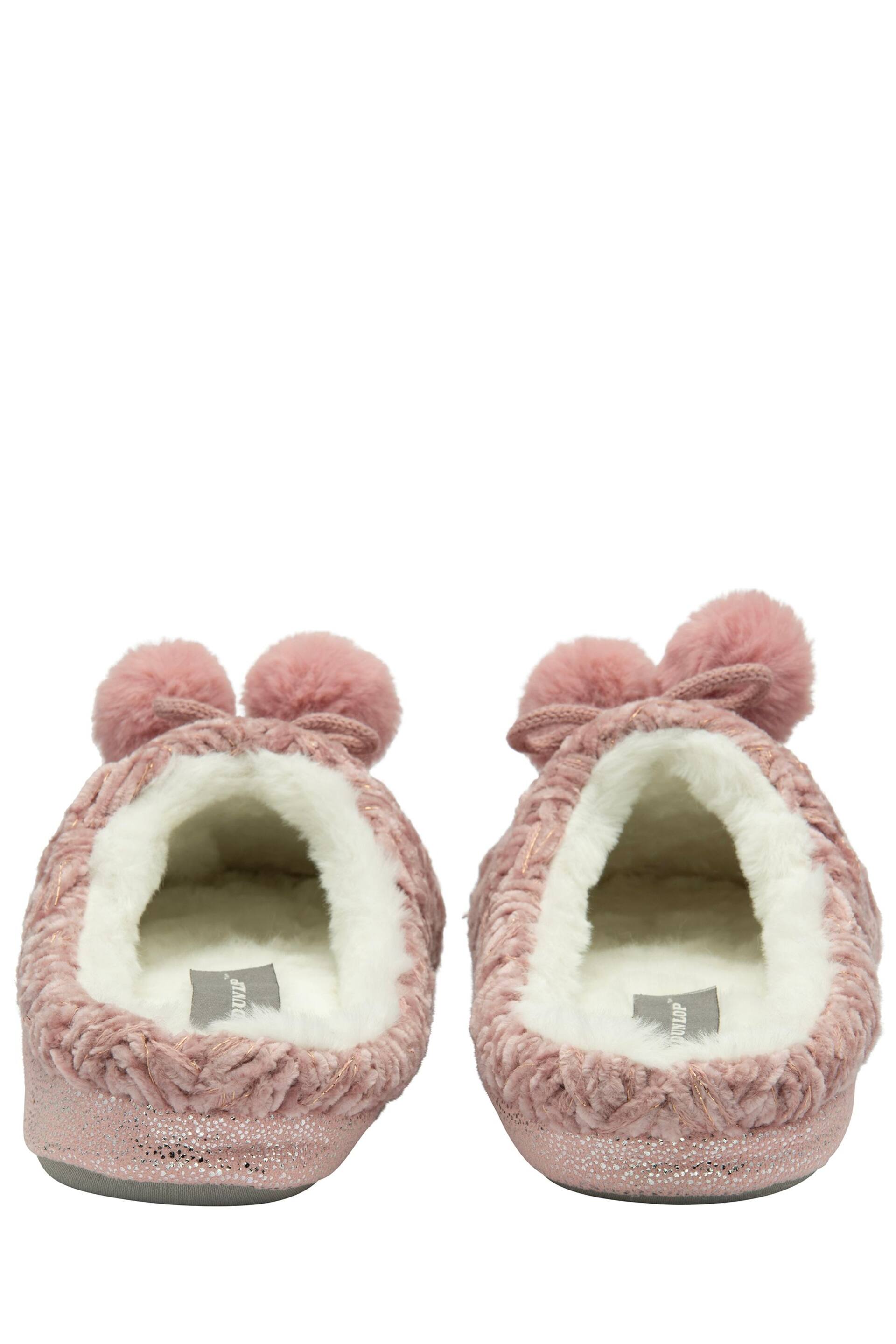 Dunlop Baby Pink Ladies Knitted Closed Toe Mule Slippers - Image 3 of 4