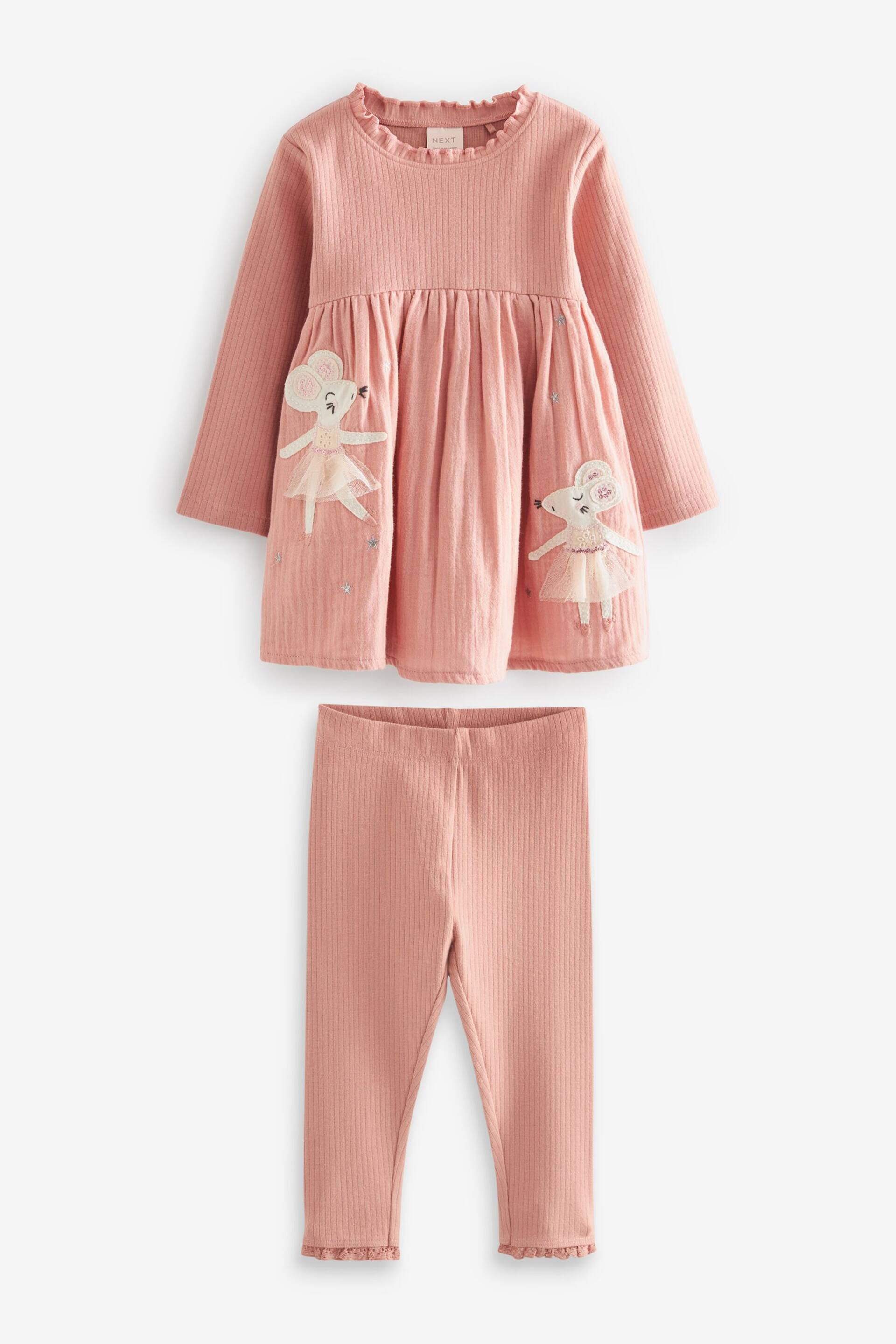 Pink Appliqué Dress & Legging Set (3mths-7yrs) - Image 1 of 4