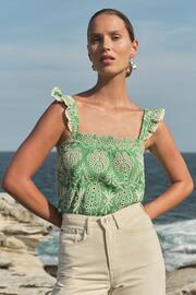 Love & Roses Green Broderie Petite Square Neck Ruffle Cami - Image 2 of 4