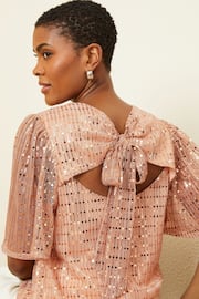 Love & Roses Rose Gold Jersey Flutter Sleeve Tie Bow Back Top - Image 2 of 4