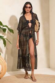 Love & Roses Black Metallic Trim Detail Kimono - Image 1 of 4