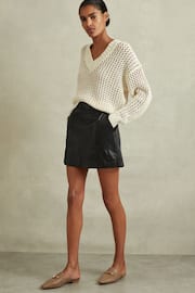 Reiss Black Edie Leather High Rise Mini Skirt - Image 1 of 6