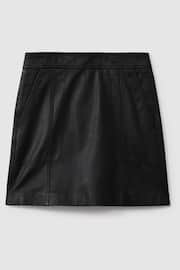 Reiss Black Edie Leather High Rise Mini Skirt - Image 2 of 6