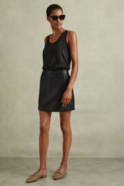 Reiss Black Edie Leather High Rise Mini Skirt - Image 4 of 6