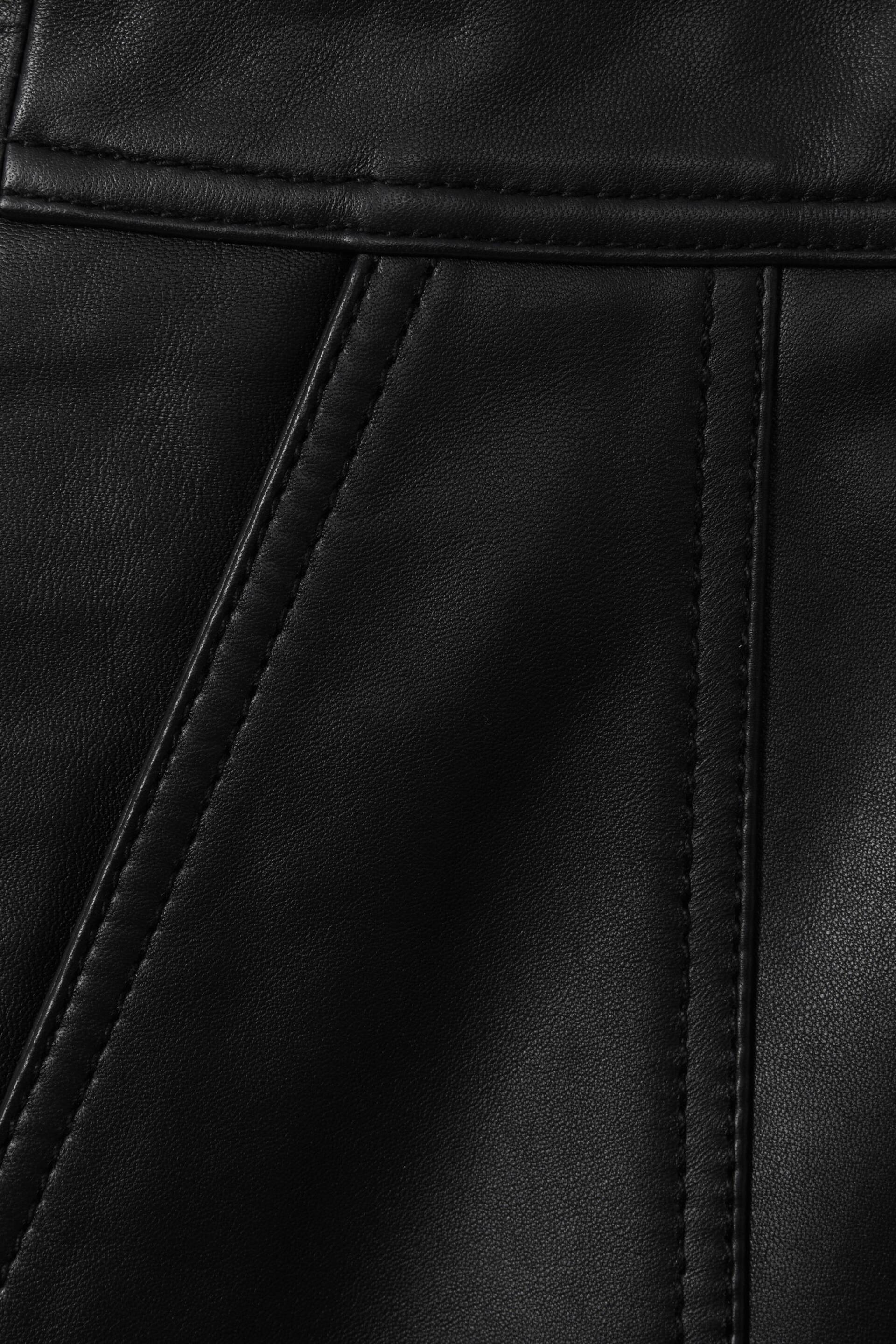 Reiss Black Edie Leather High Rise Mini Skirt - Image 6 of 6