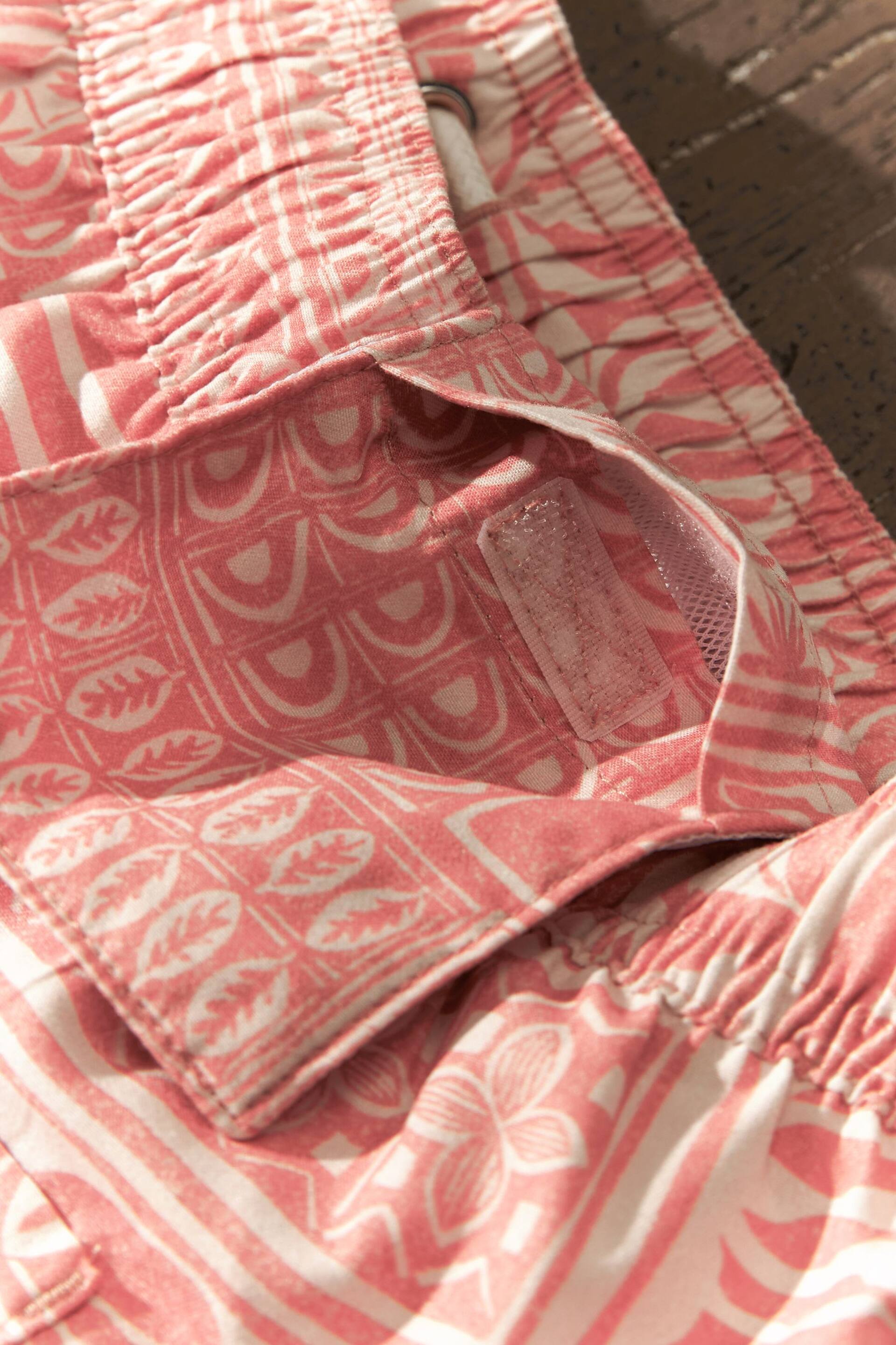 Light Pink Textured Artisan Tile Regular Fit Printed Swim Shorts - Image 8 of 13