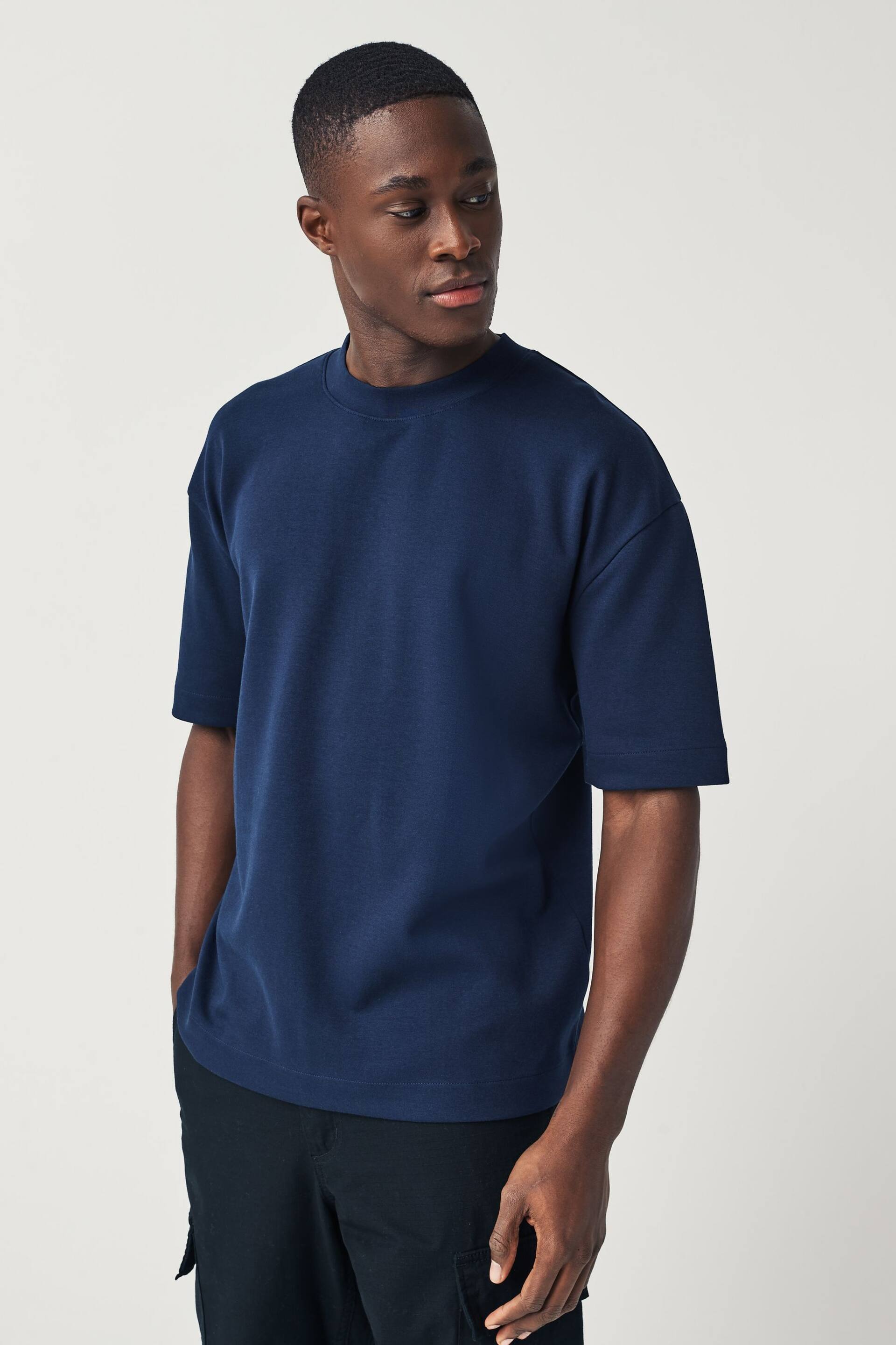 Navy Blue Relaxed Fit Soft Touch Heavyweight T-Shirt - Image 1 of 7