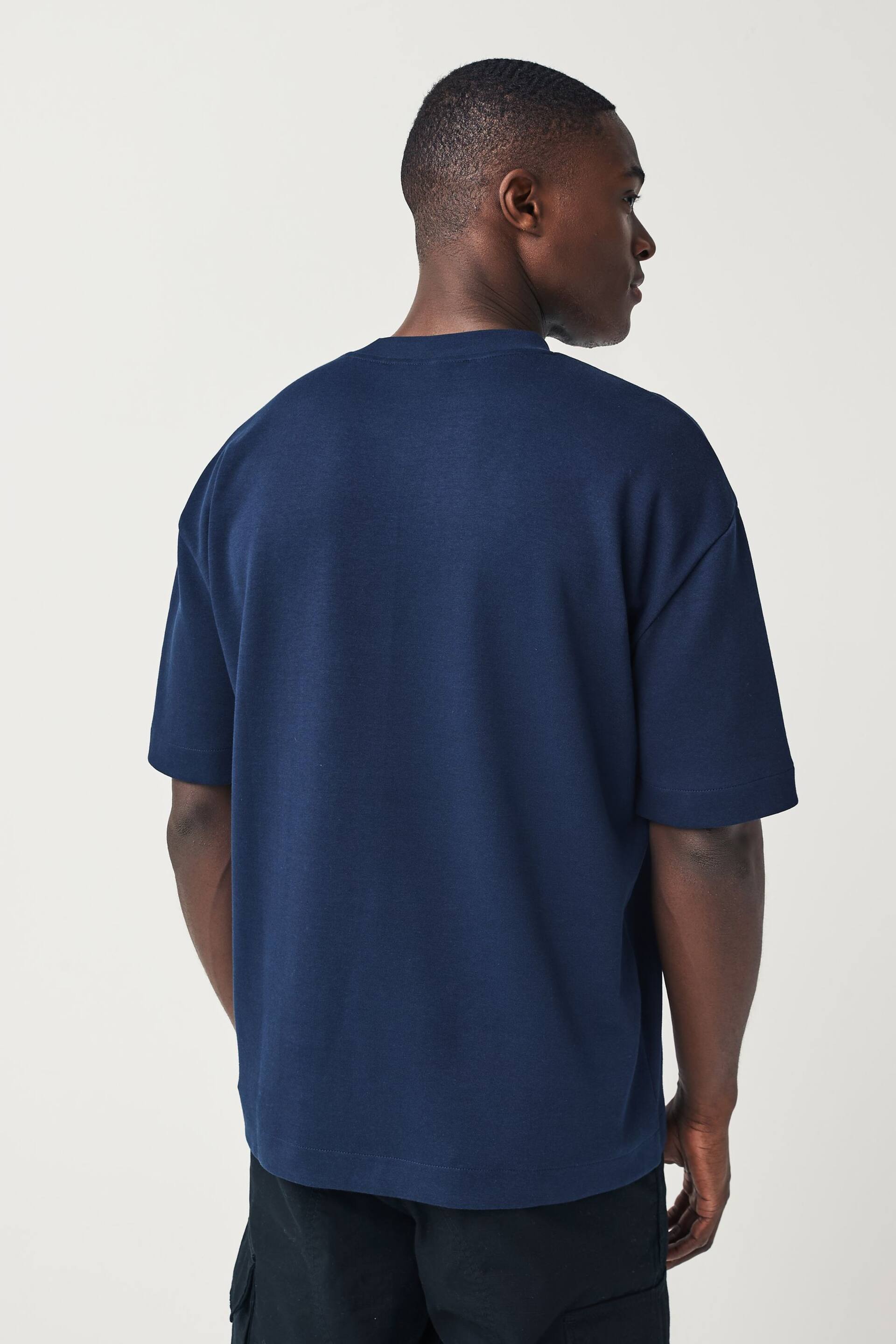 Navy Blue Relaxed Fit Soft Touch Heavyweight T-Shirt - Image 3 of 7