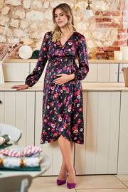 JoJo Maman Bébé Black Floral Maternity & Nursing Wrap Dress - Image 1 of 5